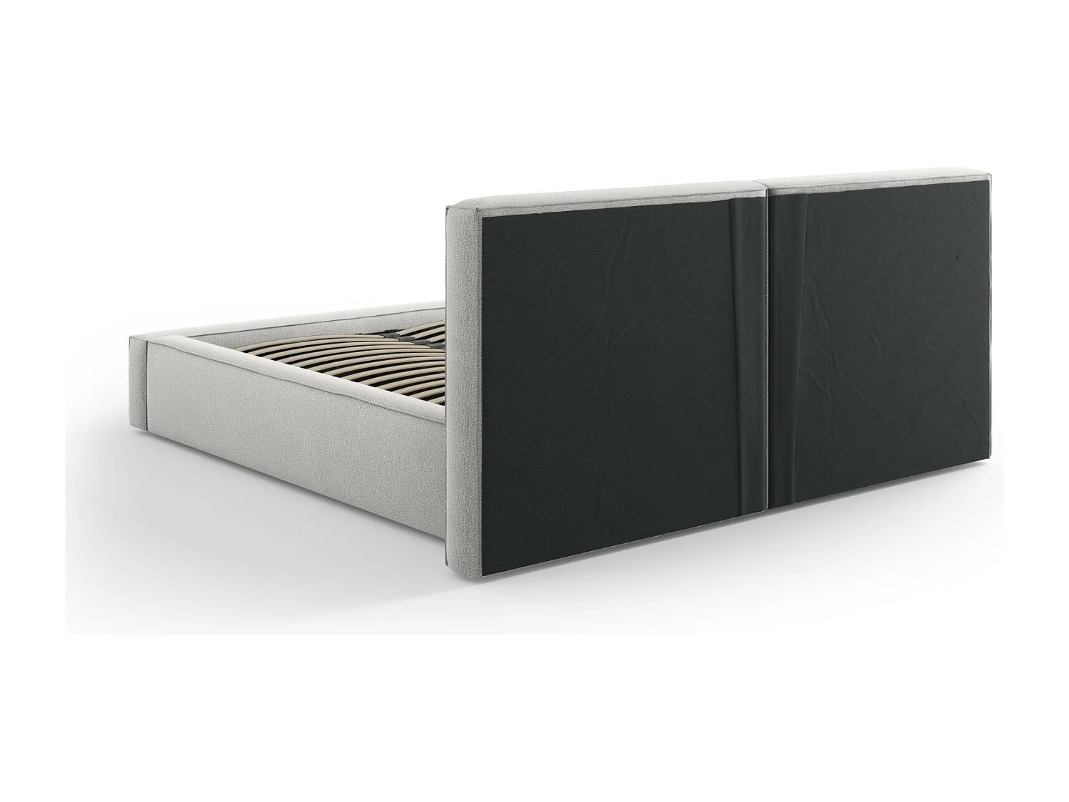 Cosmopolitan Design - Opbergbed met dubbel hoofdbord "Arendal" 160x200cm, Structurele stof, Lichtgrijs - 228x214x97.5cm