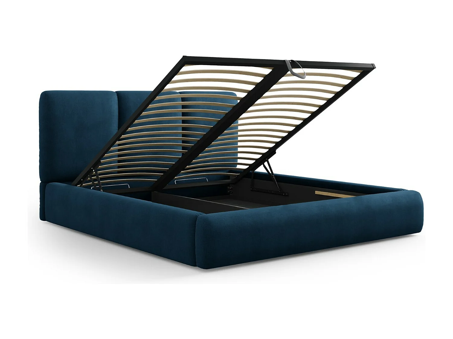 Cosmopolitan Design - Cama con cabecero y baúl "Nicolas" 160x200cm de tejido chenilla azul regio - 220x180x100cm