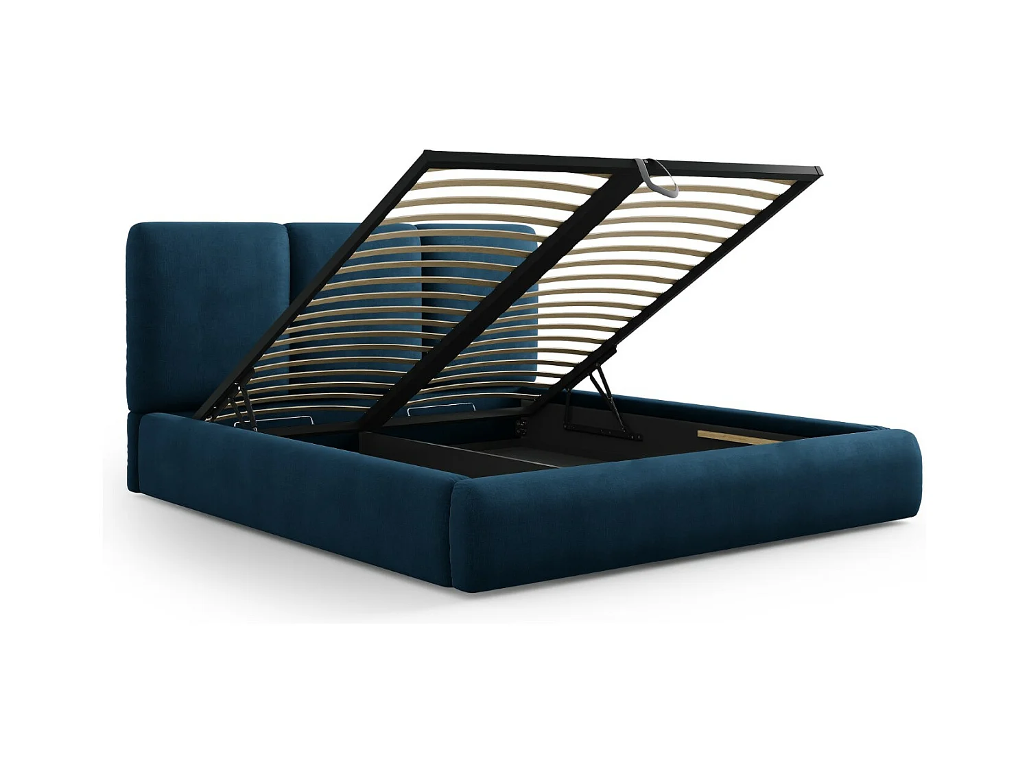 Cosmopolitan Design - Letto a cassettone con testiera "Nicolas" 160x200cm in ciniglia blu reale - 220x180x100cm