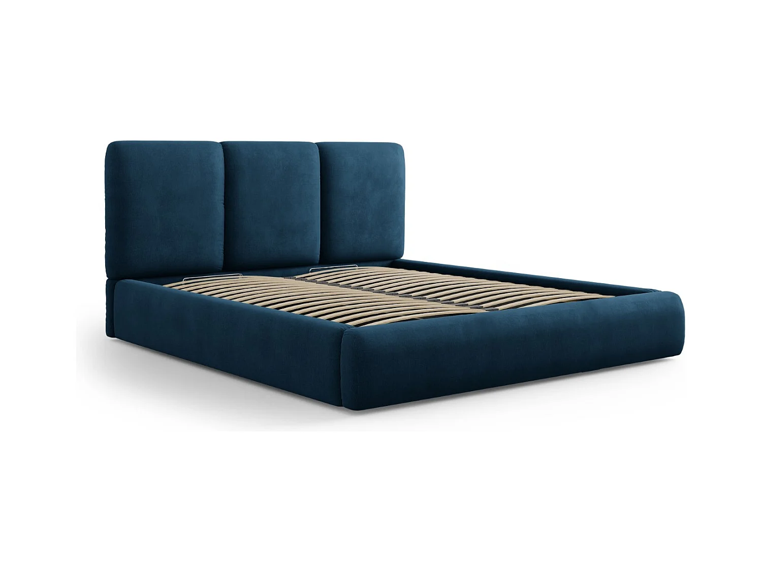 Cosmopolitan Design - Letto a cassettone con testiera "Nicolas" 160x200cm in ciniglia blu reale - 220x180x100cm