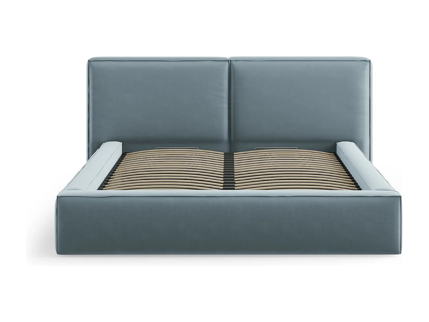 Cosmopolitan Design - Opbergbed met dubbel hoofdbord "Arendal" 140x200cm, Flueel, Lichtblauw - 228x194x97.5cm