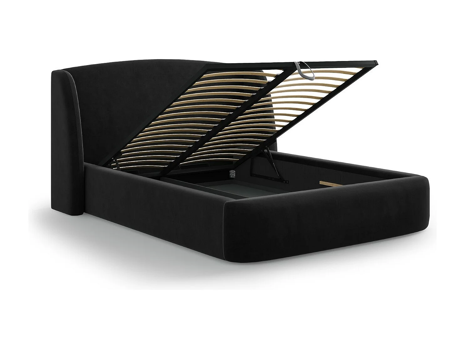 CXL by Christian Lacroix - Cama con cabecero y baúl "Aude" 200x200cm de terciopelo negro - 216x222x103cm