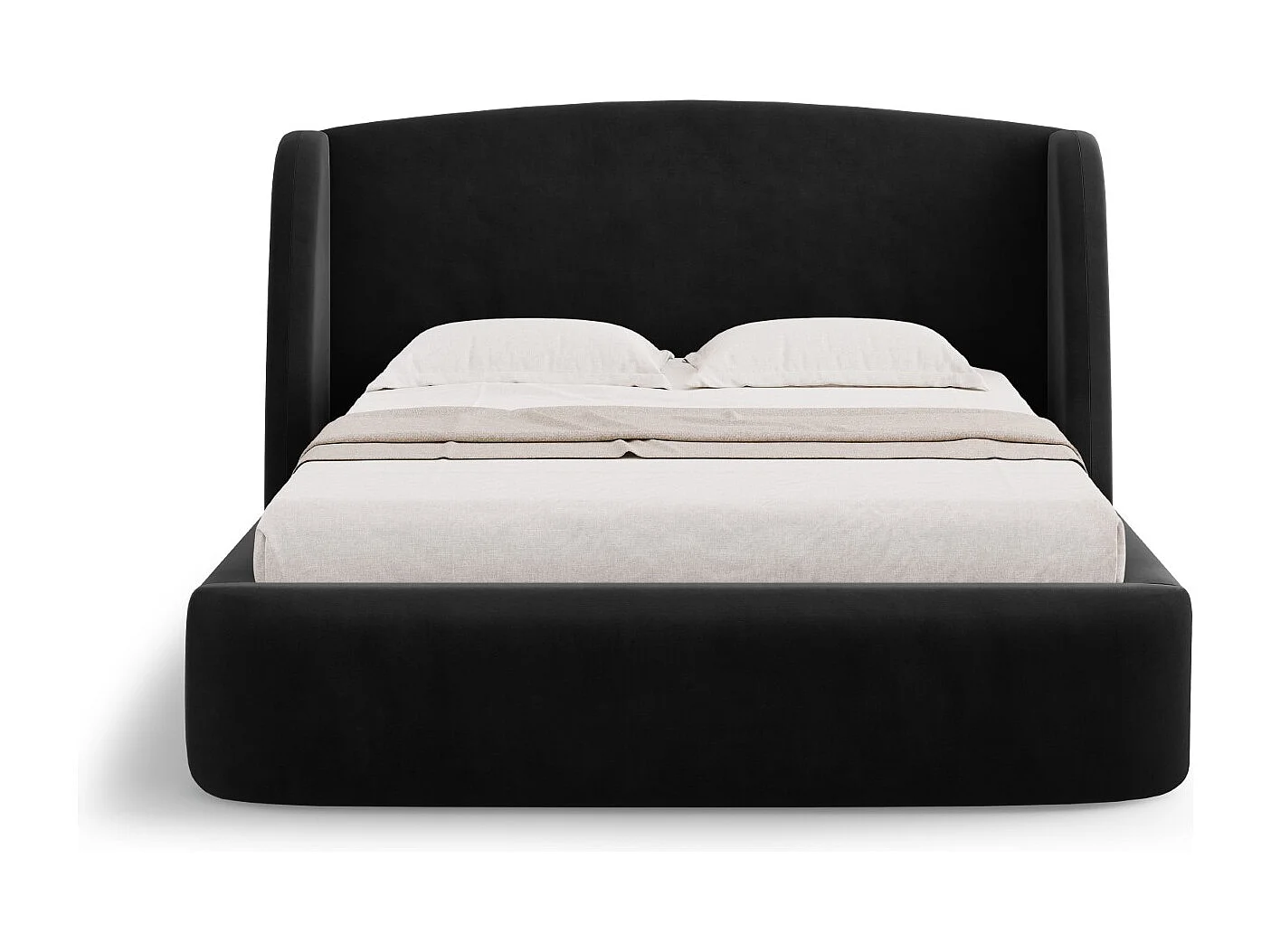 CXL by Christian Lacroix - Lit coffre avec tête de lit "Aude" 200x200cm en velours noir - 216x222x103cm