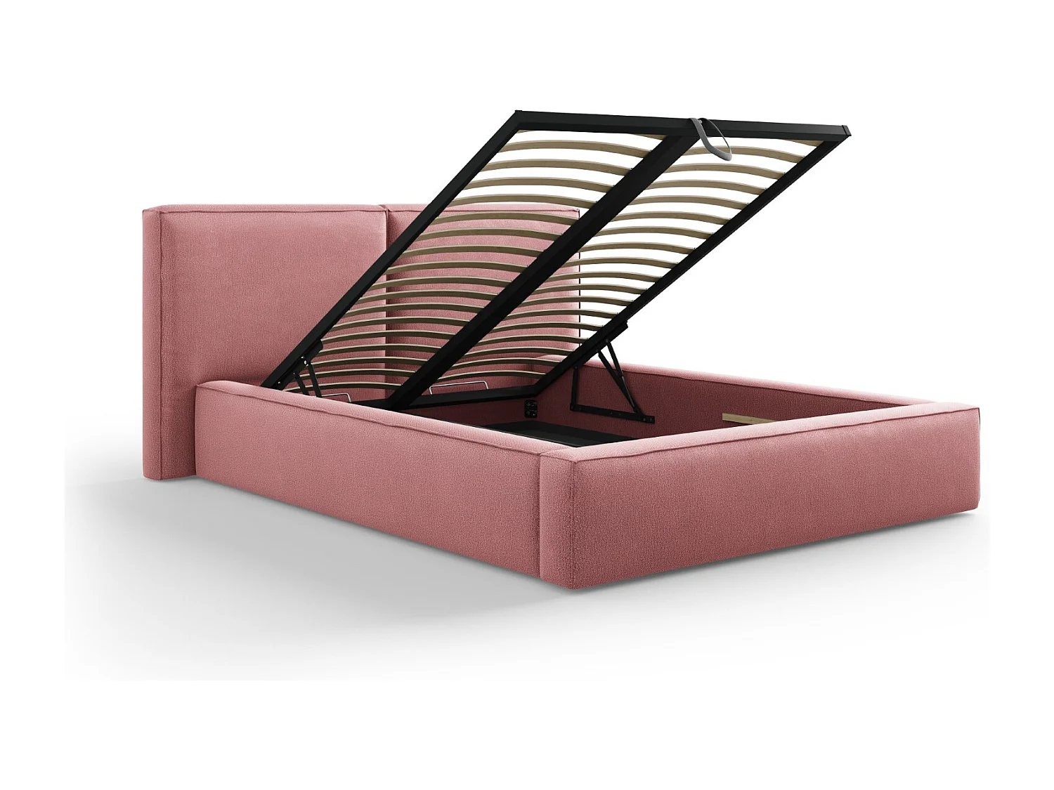 Cosmopolitan Design - Łóżko ze schowkiem i podwójnym zagłówkiem, "Arendal" 140x200cm tkanina strukturalna, róż - 228x194x97.5cm