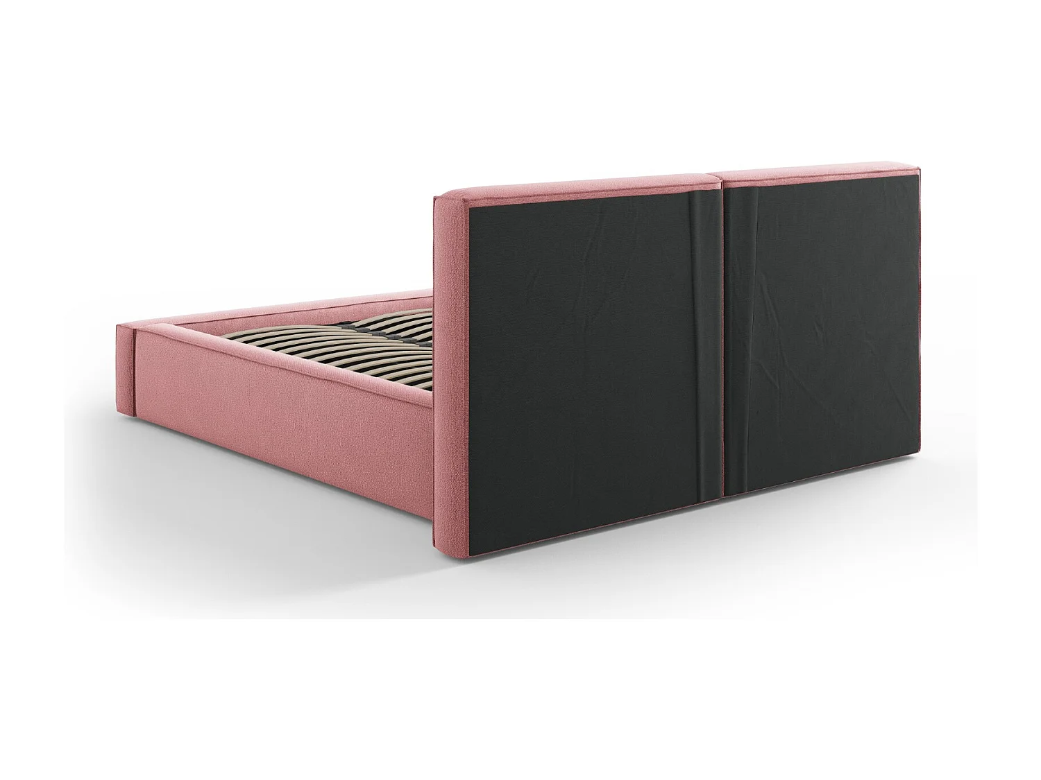 Cosmopolitan Design - Łóżko ze schowkiem i podwójnym zagłówkiem, "Arendal" 140x200cm tkanina strukturalna, róż - 228x194x97.5cm