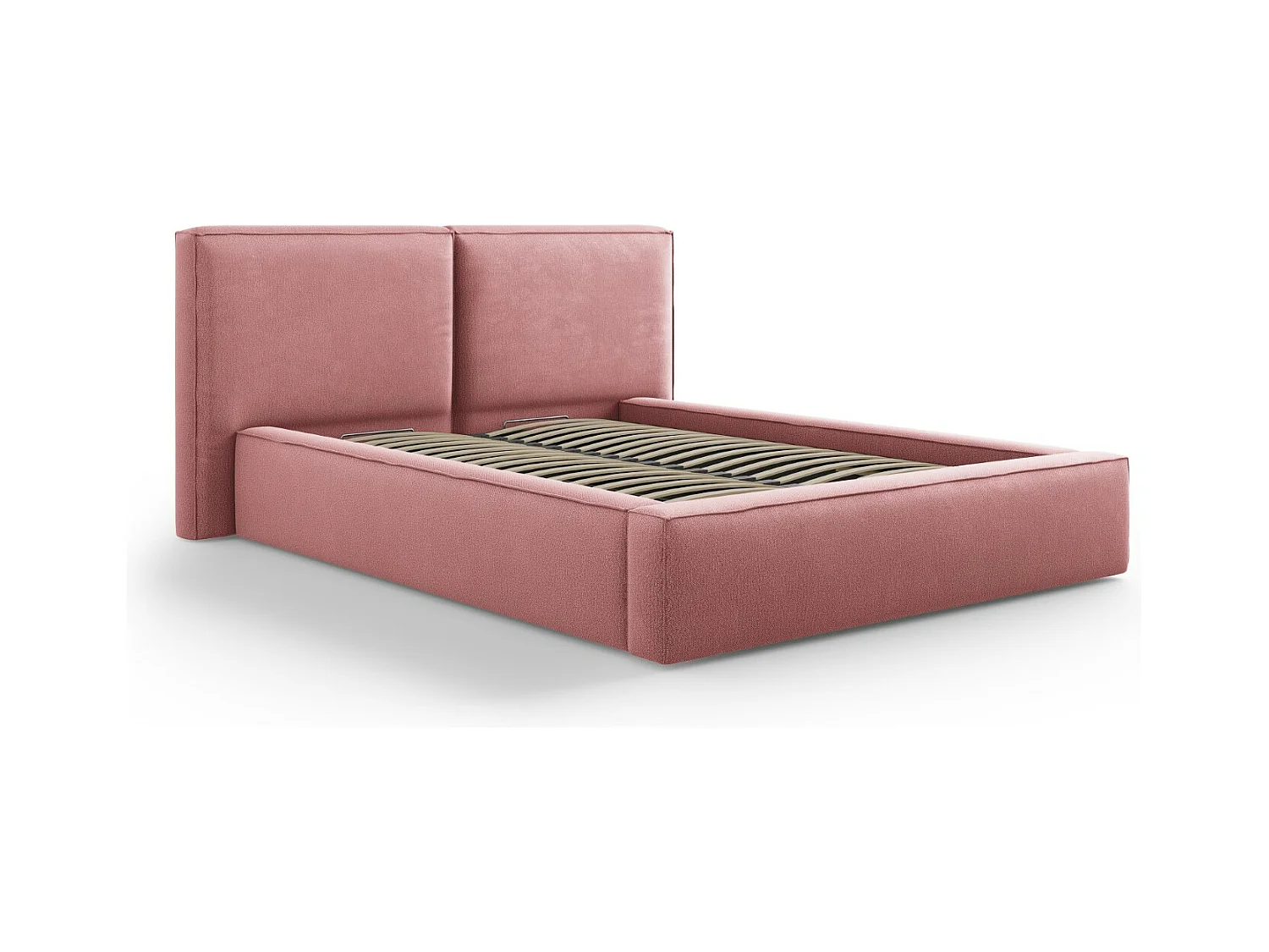 Cosmopolitan Design - Opbergbed met dubbel hoofdbord "Arendal" 140x200cm, Structurele stof, Roze - 228x194x97.5cm