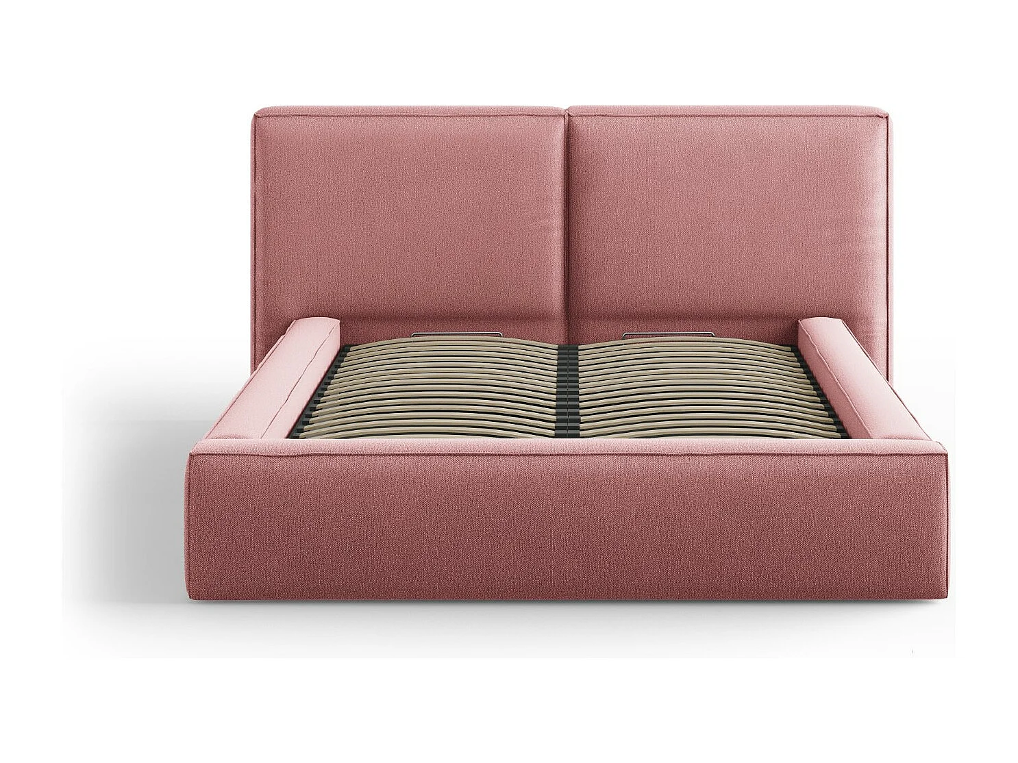 Cosmopolitan Design - Łóżko ze schowkiem i podwójnym zagłówkiem, "Arendal" 140x200cm tkanina strukturalna, róż - 228x194x97.5cm