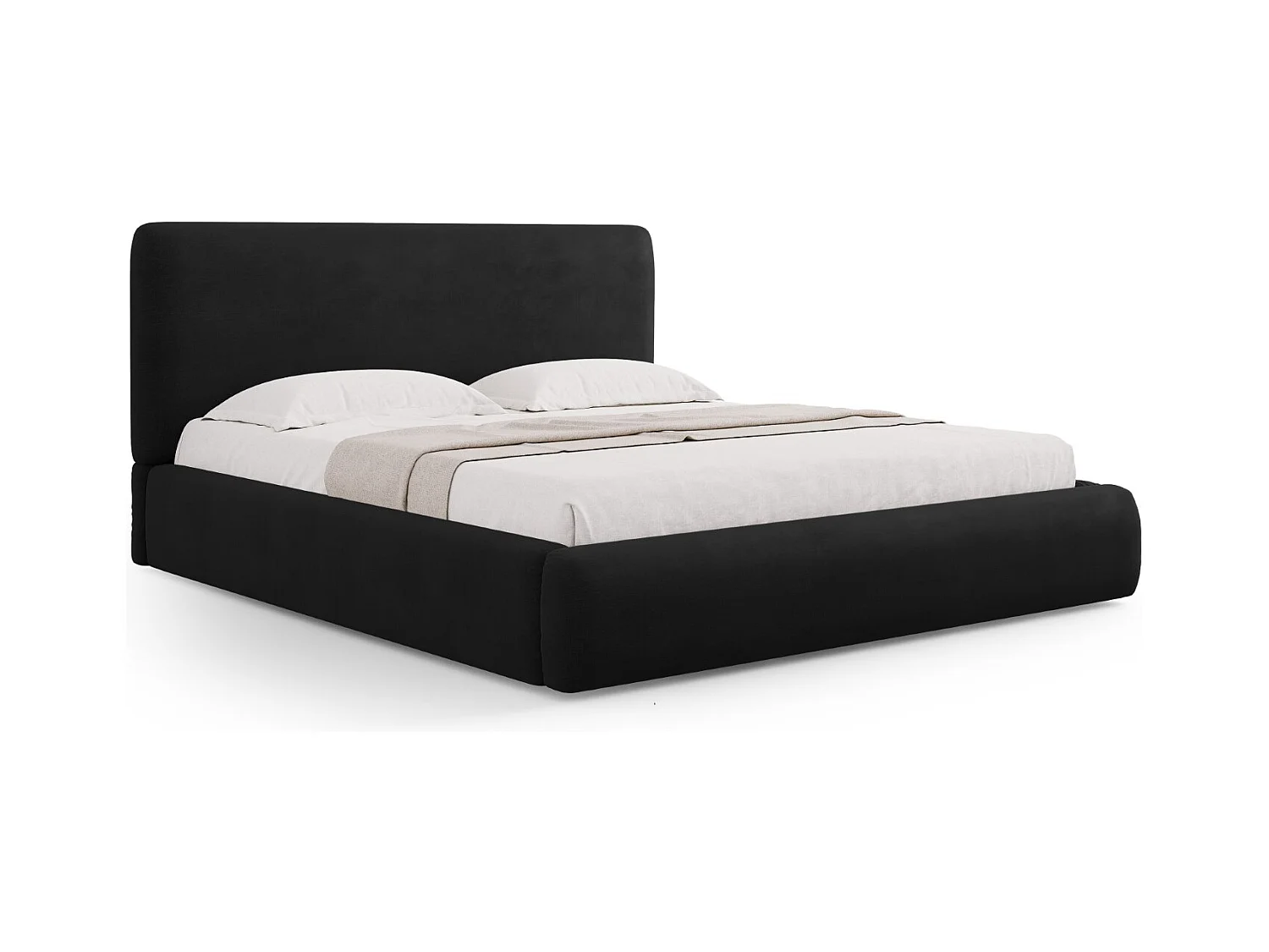 Cosmopolitan Design - Lit coffre avec tête de lit "Colonel" 140x200cm en chenille noir - 220x160x100cm
