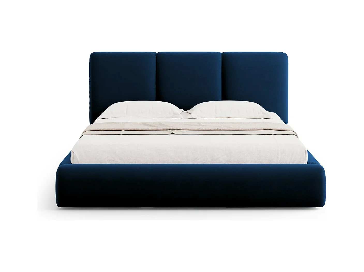 Cosmopolitan Design - Lit coffre avec tête de lit "Nicolas" 140x200cm en velours bleu roi - 220x160x100cm