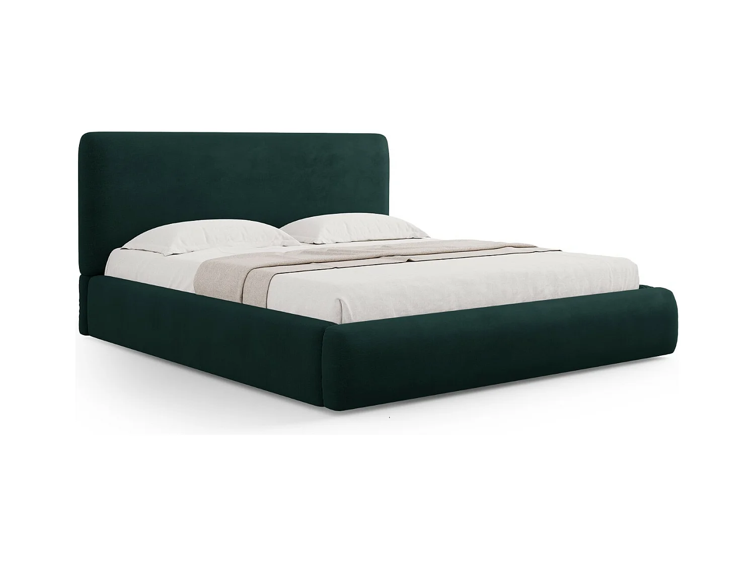 Cosmopolitan Design - Lit coffre avec tête de lit "Colonel" 140x200cm en chenille vert bouteille - 220x160x100cm