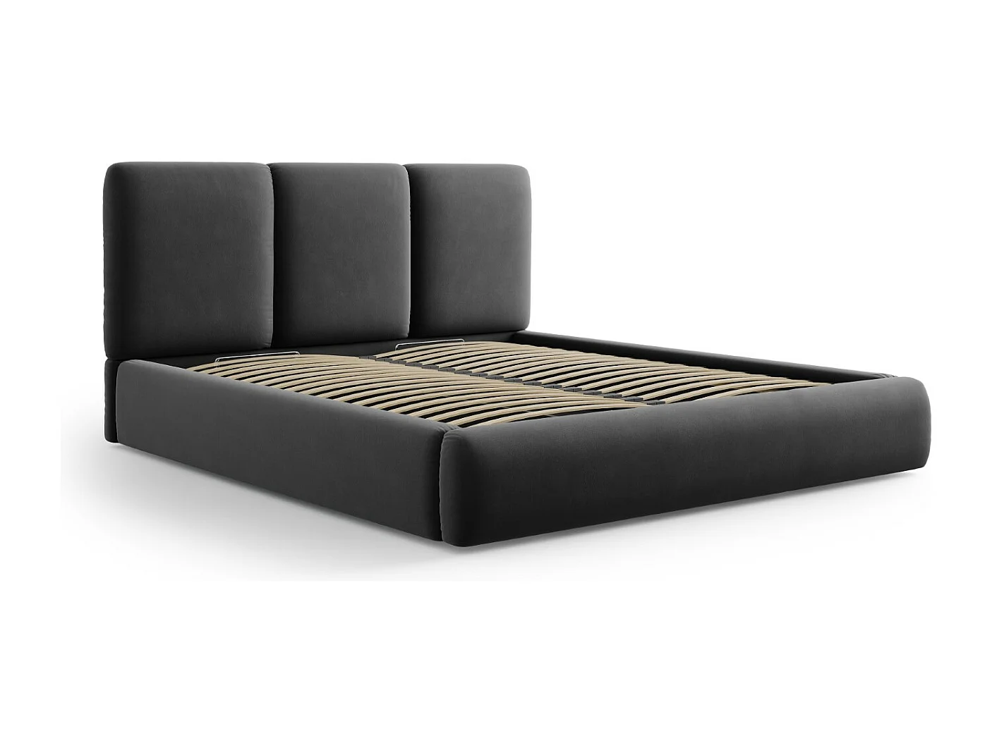 Cosmopolitan Design - Cama con cabecero y baúl "Nicolas" 160x200cm de terciopelo gris oscuro - 220x180x100cm