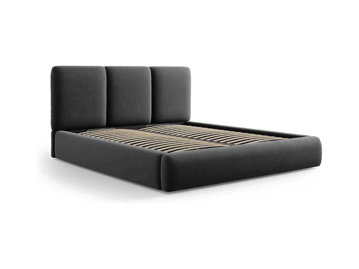 Cosmopolitan Design - Lit coffre avec tête de lit "Nicolas" 160x200cm en velours gris foncé - 220x180x100cm
