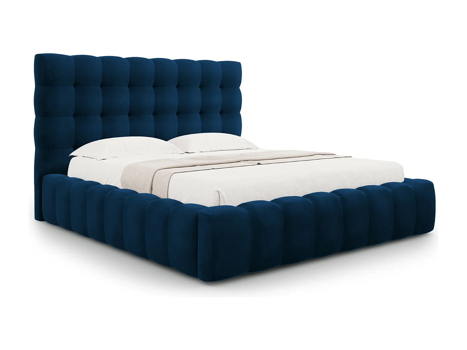 Cosmopolitan Design - Opbergbed met hoofdeinde "Bali" 160x200cm, Flueel, Koningsblauw - 230x185x125cm