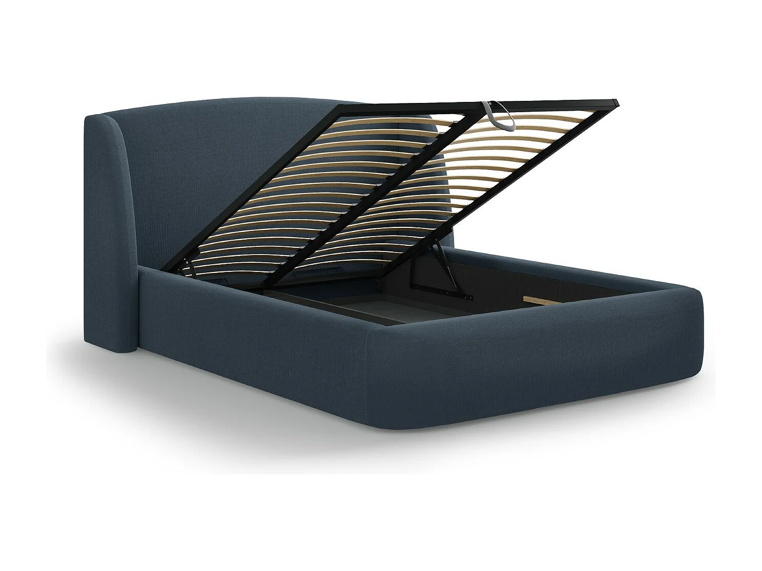 CXL by Christian Lacroix - Bett mit Bettkasten und Kopfteil "Aude" 200x200cm aus strukturiertem Stoff dunkelblau - 216x222x103cm