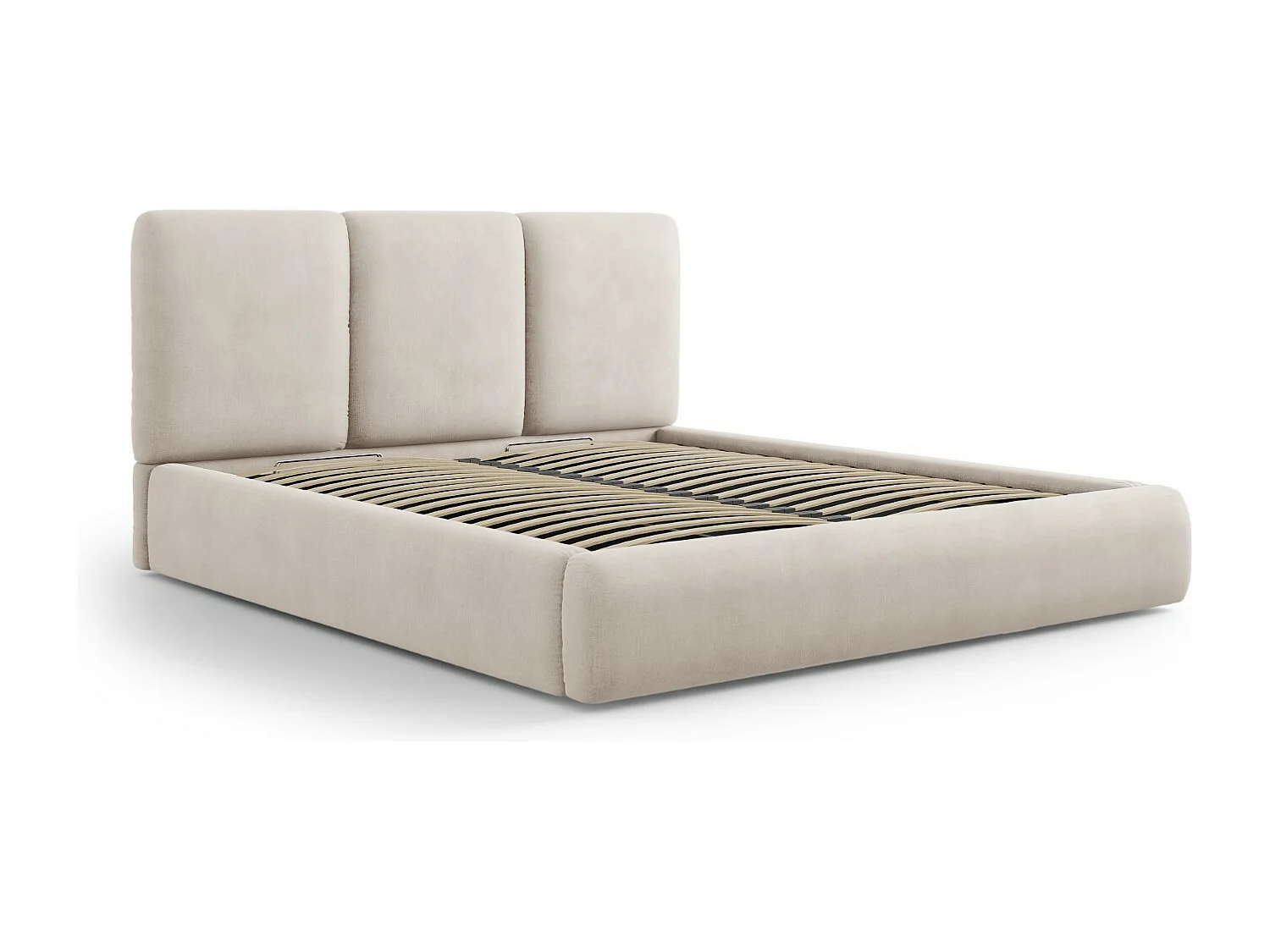 Cosmopolitan Design - Cama con cabecero y baúl "Nicolas" 140x200cm de tejido chenilla beige - 220x160x100cm
