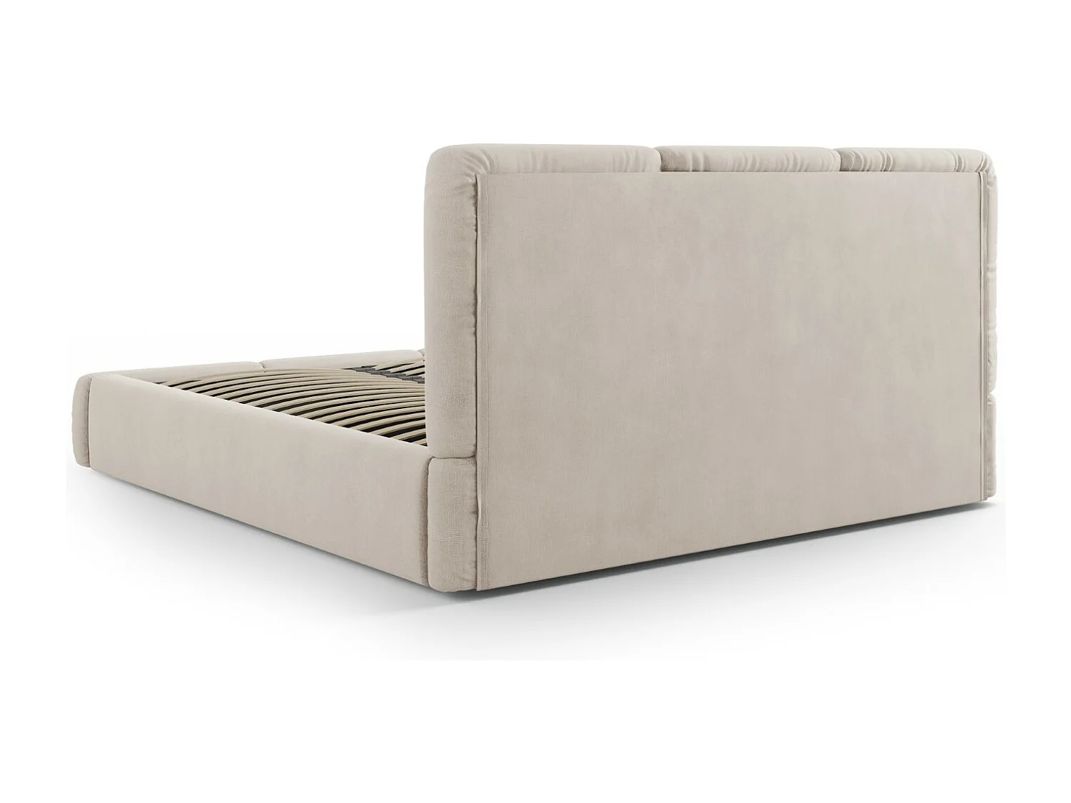 Cosmopolitan Design - Cama con cabecero y baúl "Nicolas" 140x200cm de tejido chenilla beige - 220x160x100cm