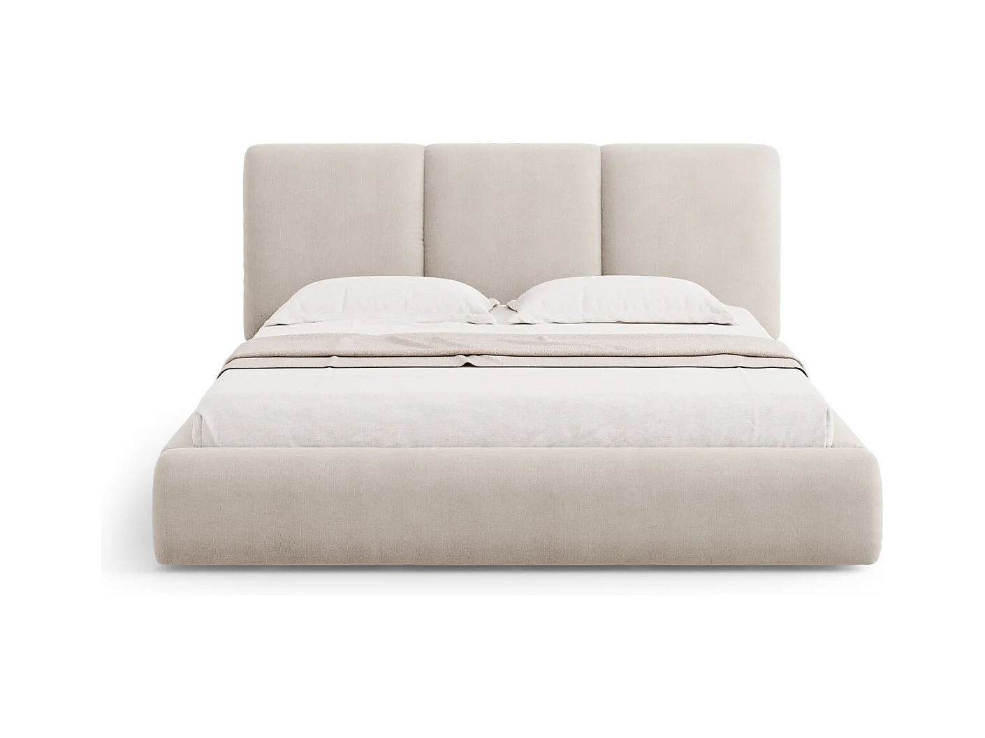 Cosmopolitan Design - Lit coffre avec tête de lit "Nicolas" 140x200cm en chenille beige - 220x160x100cm