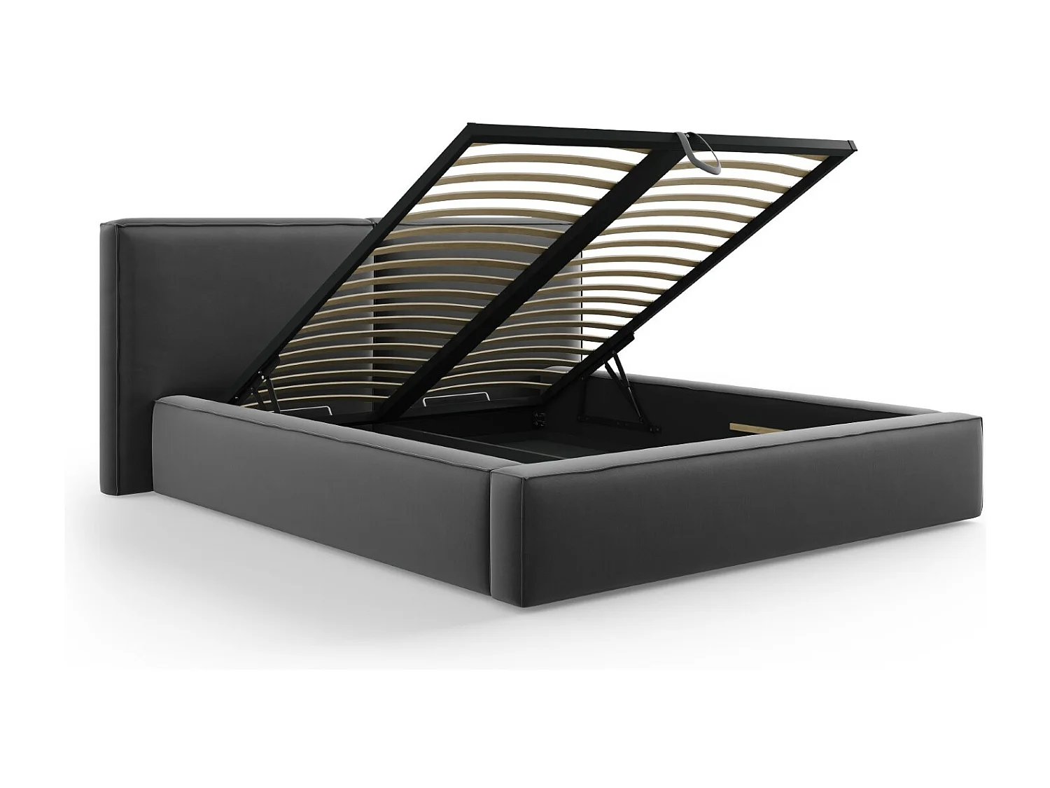 Cosmopolitan Design - Opbergbed met dubbel hoofdbord "Arendal" 200x200cm, Flueel, Grijs - 228x251x97.5cm