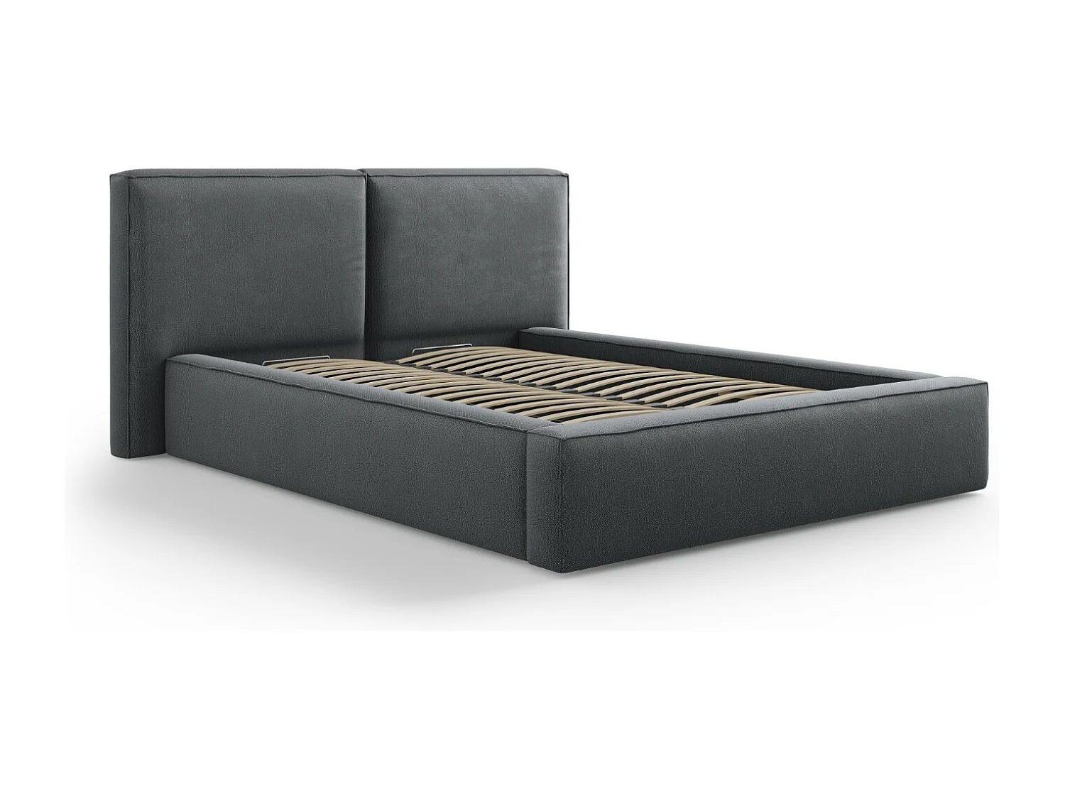 Cosmopolitan Design - Cama con cabecero doble y baúl "Arendal" 140x200cm de tejido estructural gris oscuro - 228x194x97.5cm