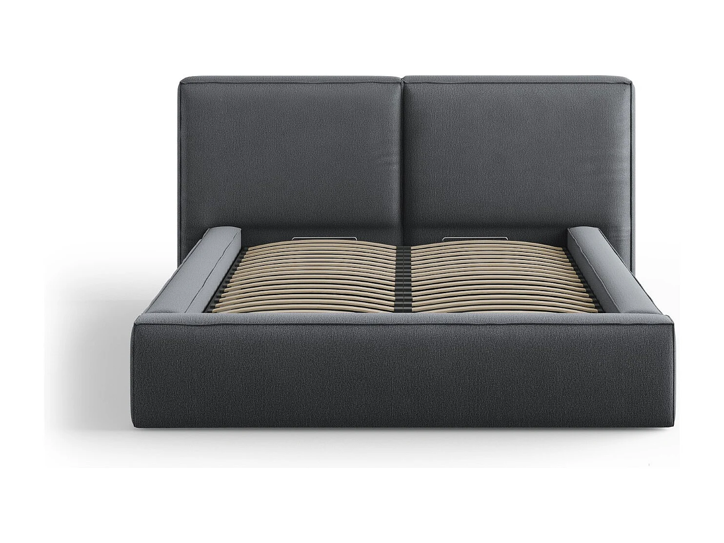 Cosmopolitan Design - Cama con cabecero doble y baúl "Arendal" 140x200cm de tejido estructural gris oscuro - 228x194x97.5cm