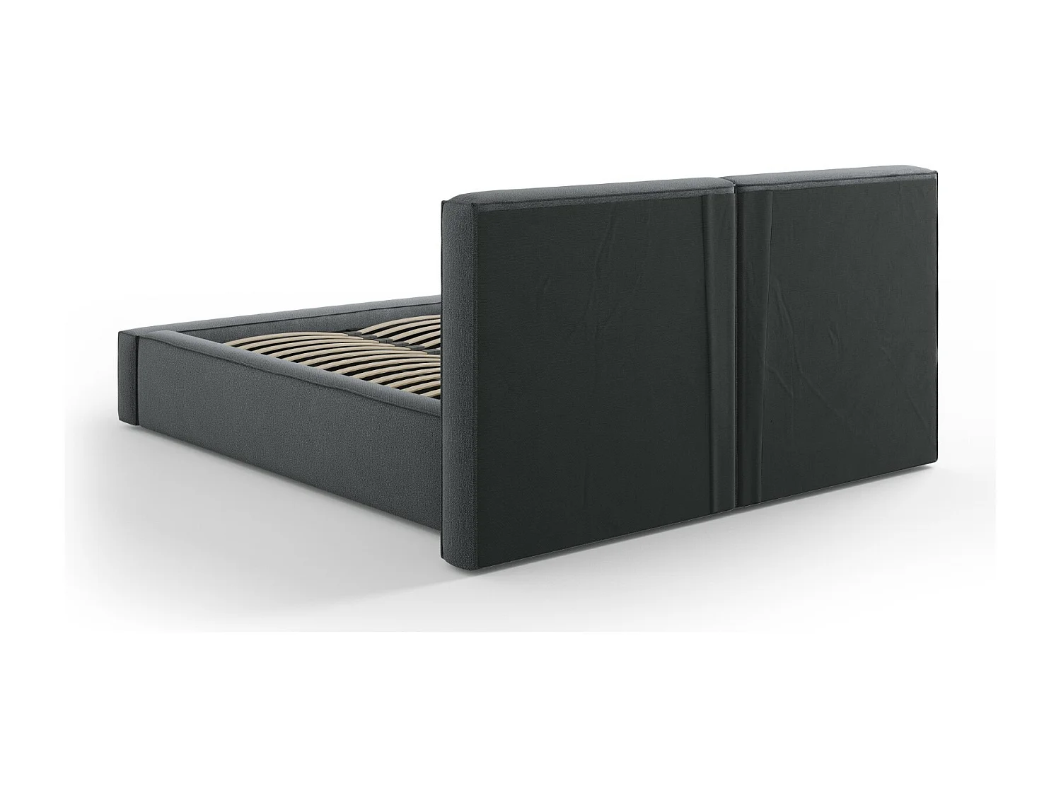 Cosmopolitan Design - Cama con cabecero doble y baúl "Arendal" 140x200cm de tejido estructural gris oscuro - 228x194x97.5cm
