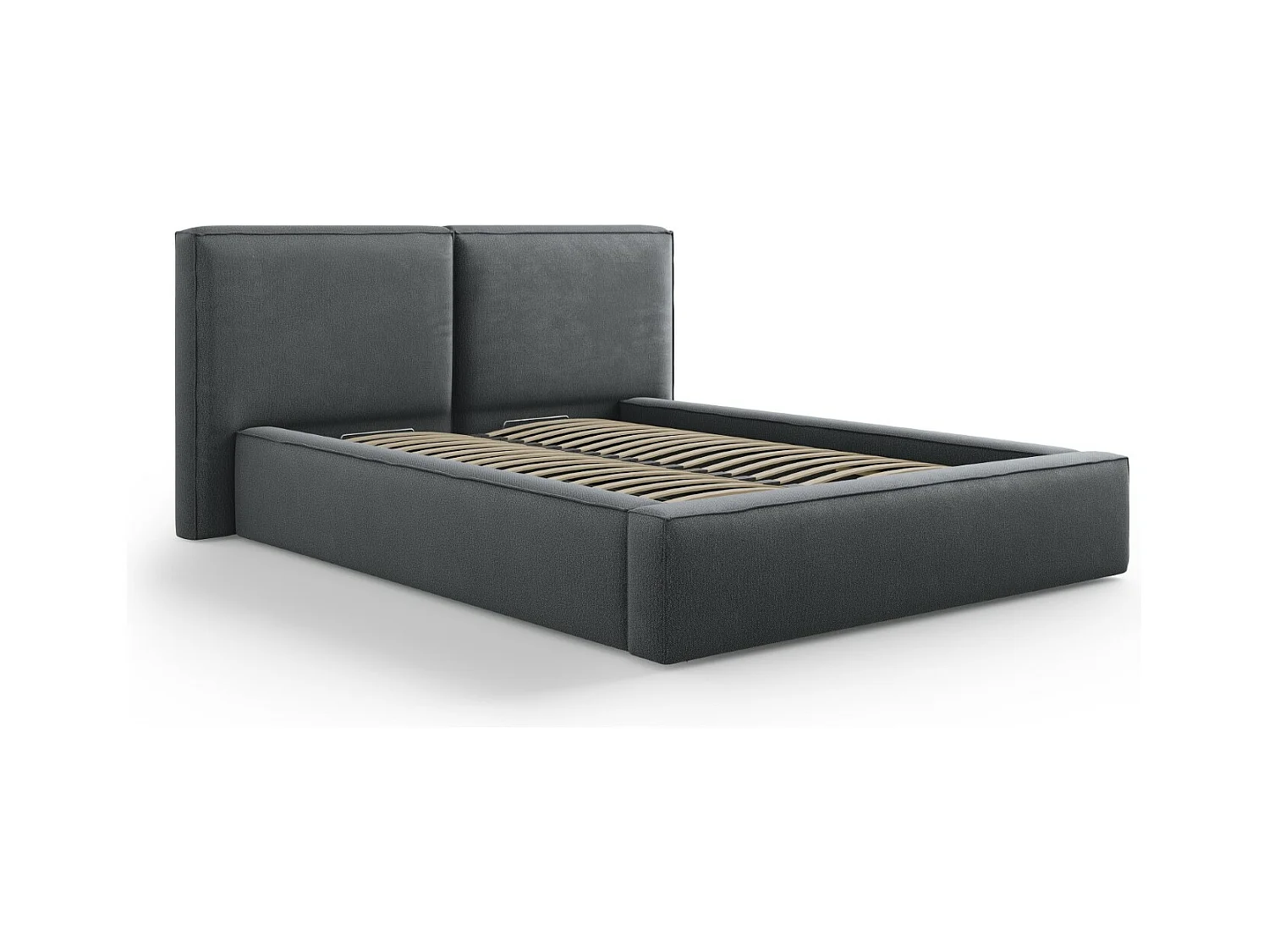 Cosmopolitan Design - Opbergbed met dubbel hoofdbord "Arendal" 140x200cm, Structurele stof, Donkergrijs - 228x194x97.5cm