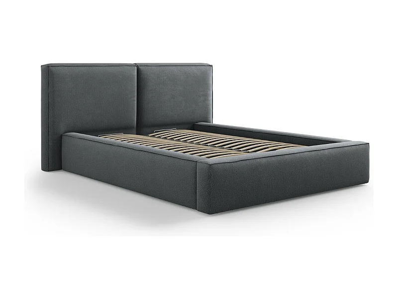 Cosmopolitan Design - Opbergbed met dubbel hoofdbord "Arendal" 140x200cm, Structurele stof, Donkergrijs - 228x194x97.5cm