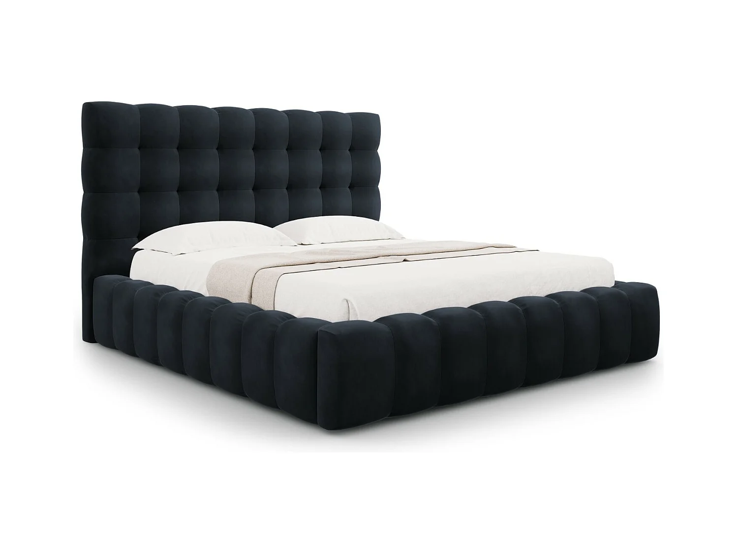 Cosmopolitan Design - Lit coffre avec tête de lit "Bali" 140x200cm en velours bleu foncé - 230x165x125cm