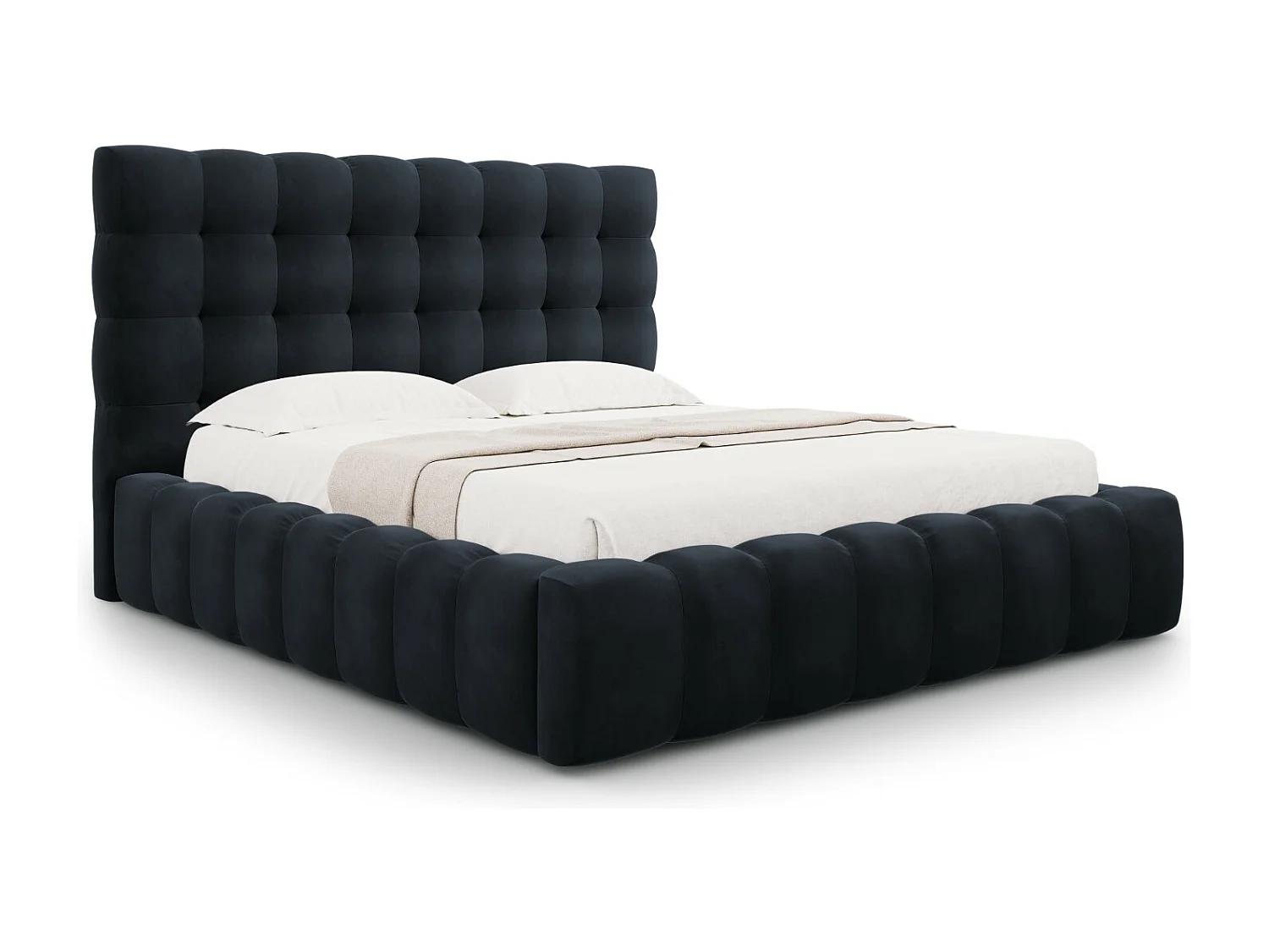 Cosmopolitan Design - Opbergbed met hoofdeinde "Bali" 140x200cm, Flueel, Donkerblauw - 230x165x125cm