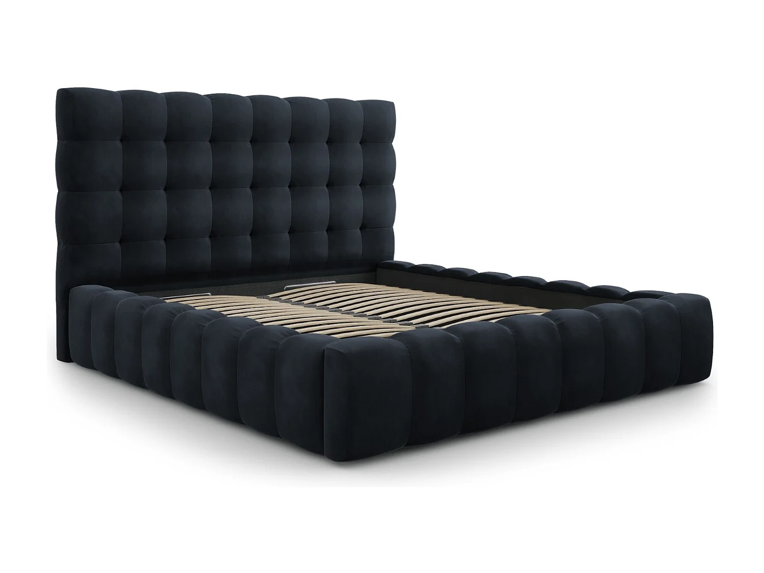 Cosmopolitan Design - Opbergbed met hoofdeinde "Bali" 140x200cm, Flueel, Donkerblauw - 230x165x125cm
