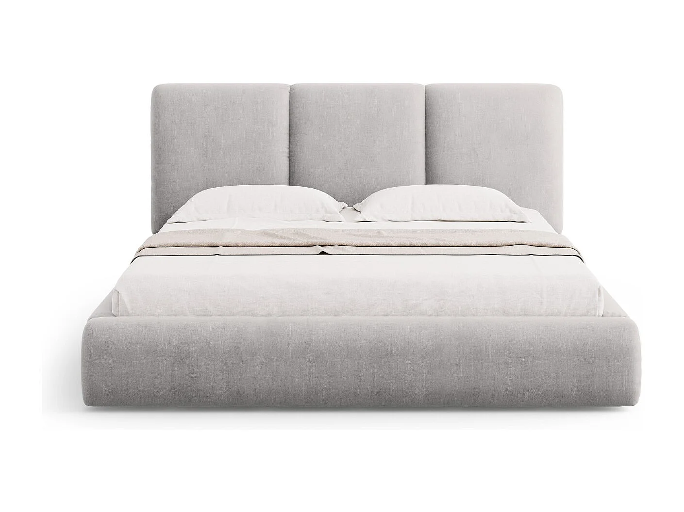 Cosmopolitan Design - Cama con cabecero y baúl "Nicolas" 200x200cm de tejido chenilla gris claro - 220x220x100cm