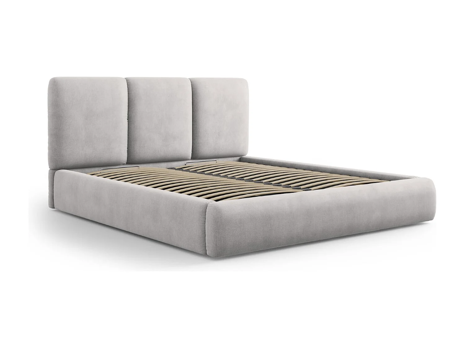 Cosmopolitan Design - Cama con cabecero y baúl "Nicolas" 200x200cm de tejido chenilla gris claro - 220x220x100cm