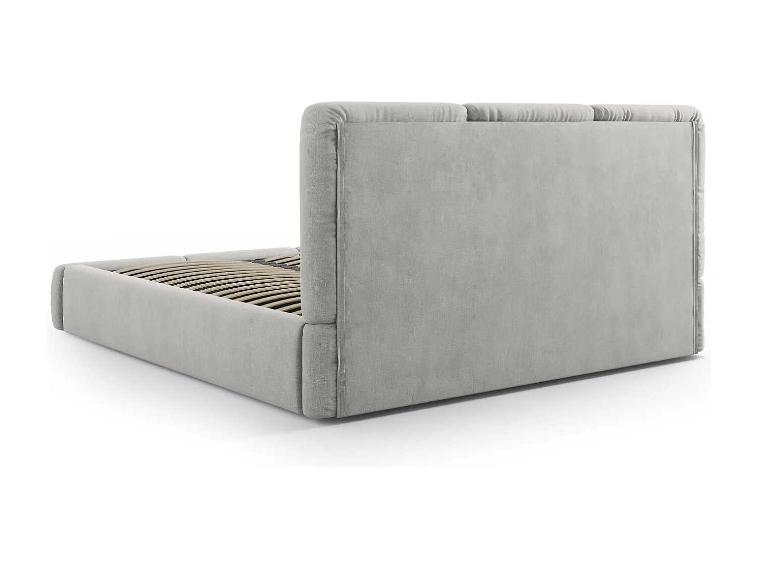 Cosmopolitan Design - Cama con cabecero y baúl "Nicolas" 200x200cm de tejido chenilla gris claro - 220x220x100cm
