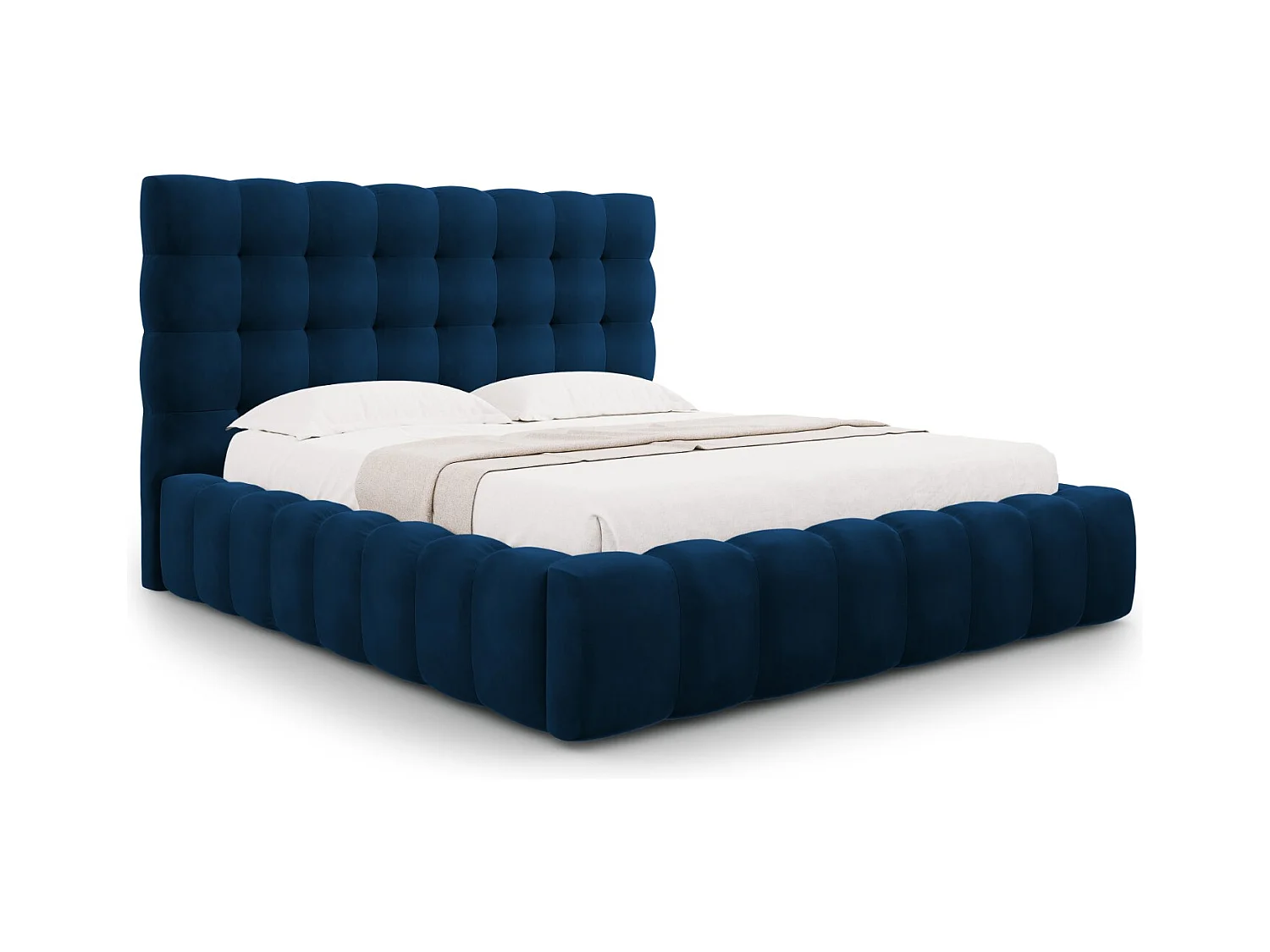Cosmopolitan Design - Lit coffre avec tête de lit "Bali" 140x200cm en velours bleu roi - 230x165x125cm