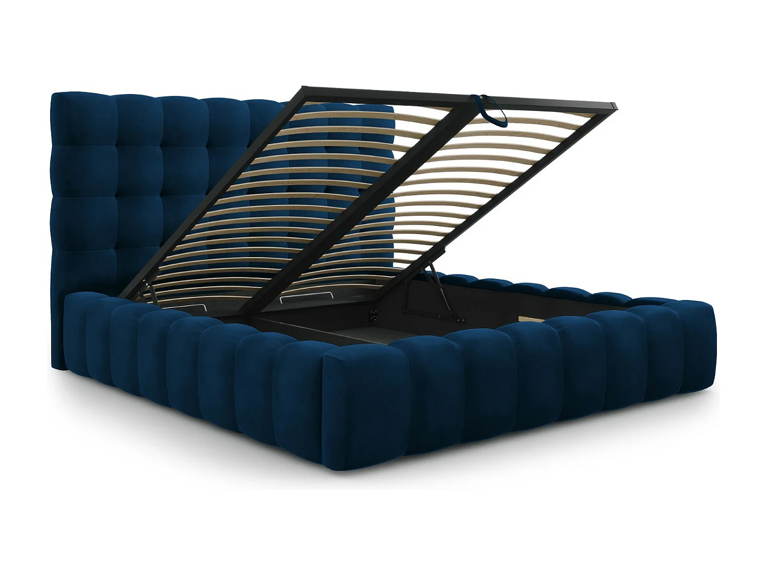 Cosmopolitan Design - Opbergbed met hoofdeinde "Bali" 140x200cm, Flueel, Koningsblauw - 230x165x125cm