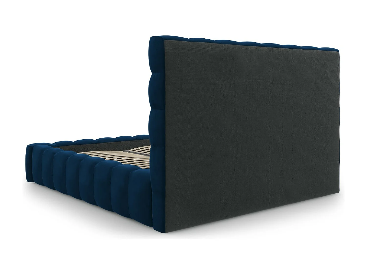 Cosmopolitan Design - Opbergbed met hoofdeinde "Bali" 140x200cm, Flueel, Koningsblauw - 230x165x125cm