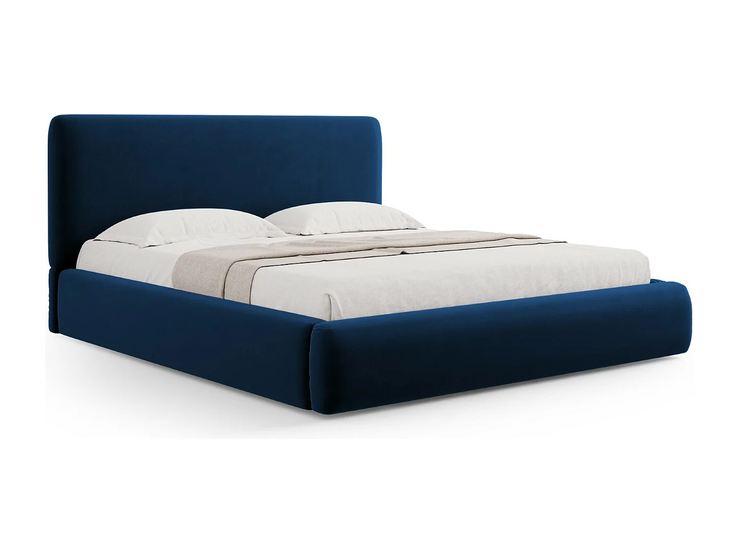 Cosmopolitan Design - Letto a cassettone con testiera "Colonel" 200x200cm in velluto blu reale - 220x220x100cm