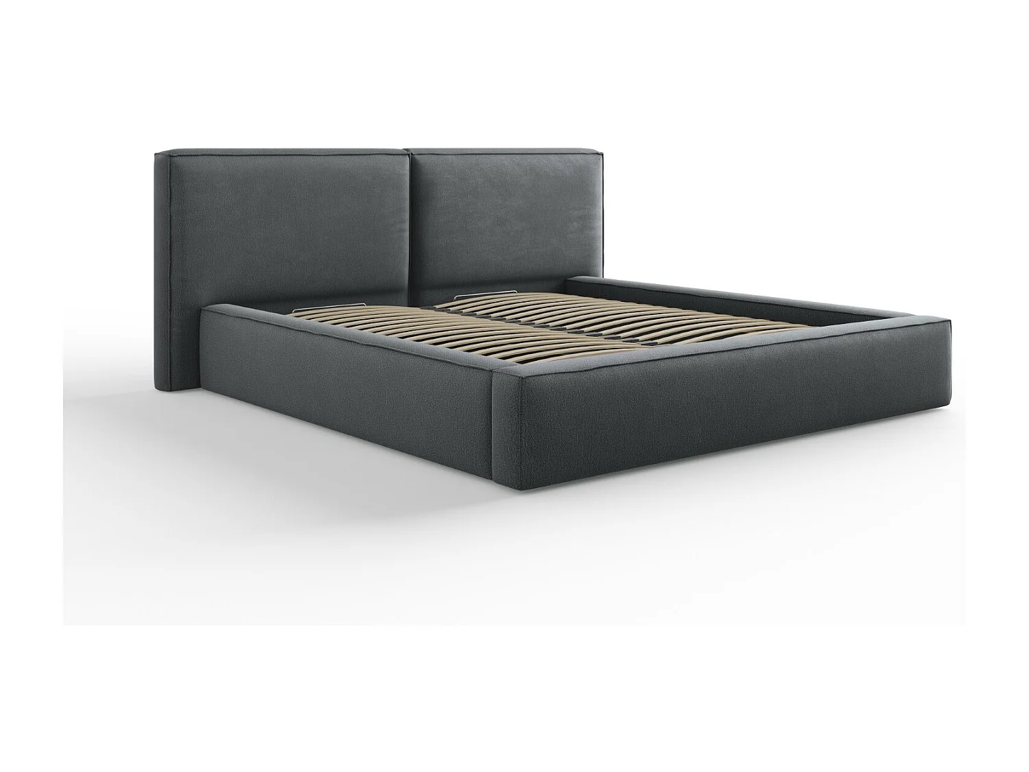 Cosmopolitan Design - Cama con cabecero doble y baúl "Arendal" 180x200cm de tejido estructural gris oscuro - 228x234x97.5cm