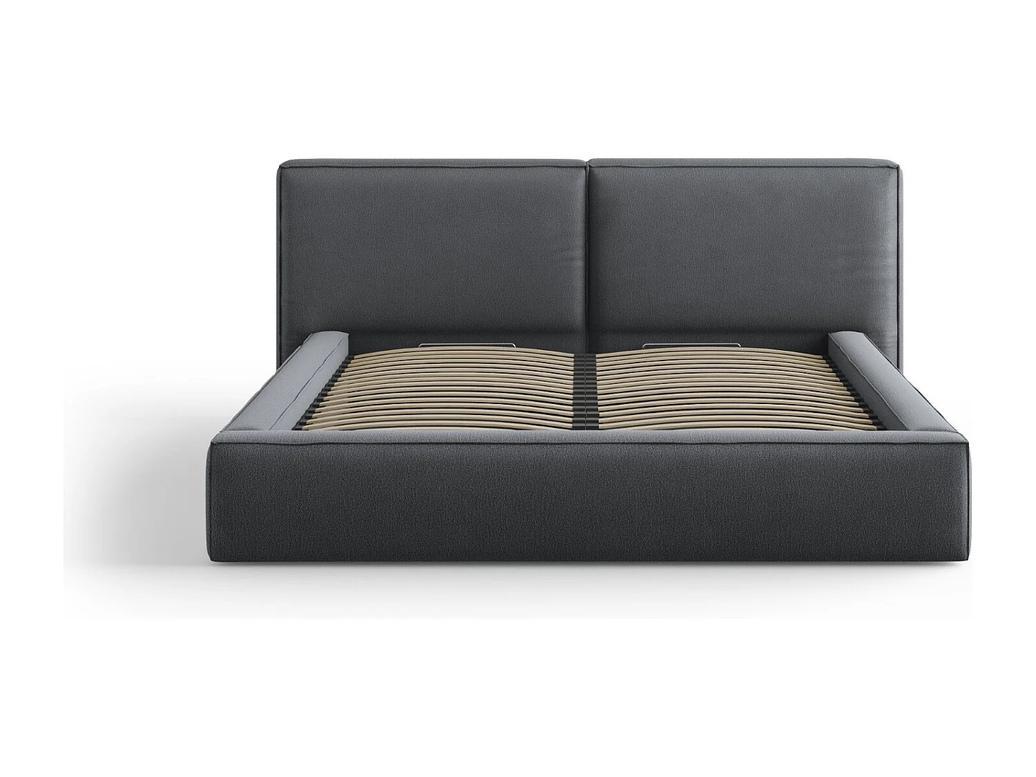 Cosmopolitan Design - Cama con cabecero doble y baúl "Arendal" 180x200cm de tejido estructural gris oscuro - 228x234x97.5cm