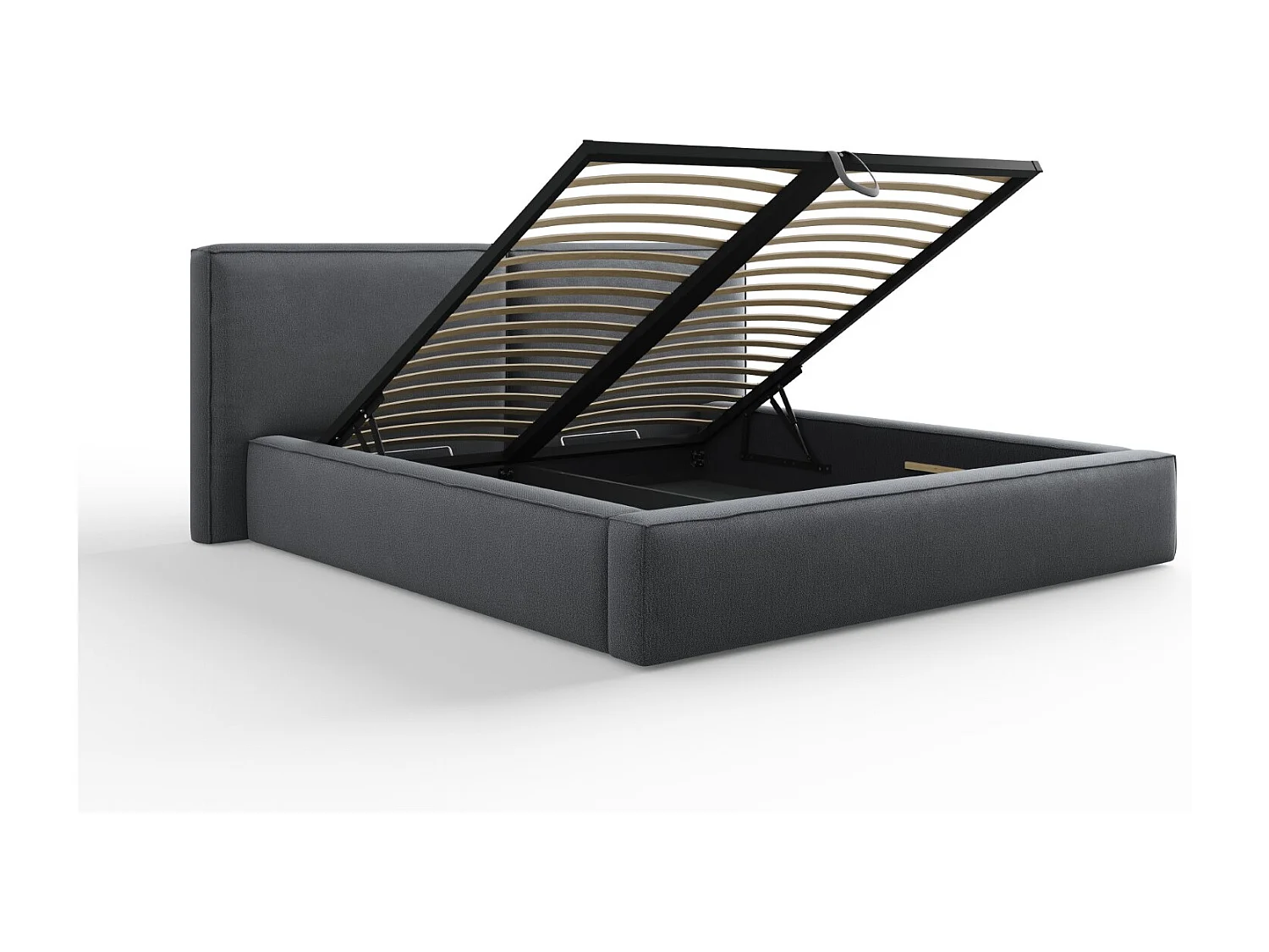 Cosmopolitan Design - Cama con cabecero doble y baúl "Arendal" 180x200cm de tejido estructural gris oscuro - 228x234x97.5cm