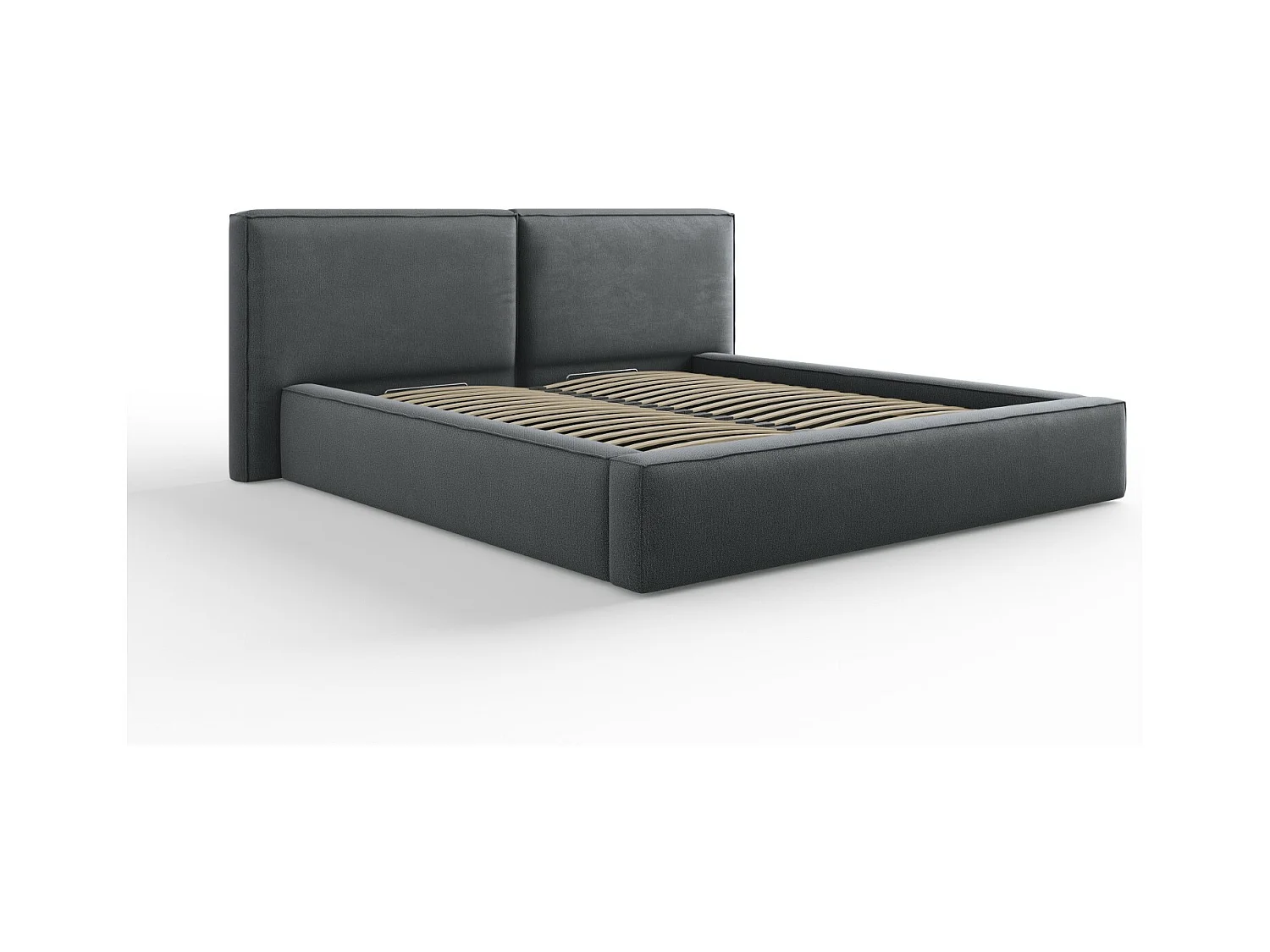 Cosmopolitan Design - Opbergbed met dubbel hoofdbord "Arendal" 180x200cm, Structurele stof, Donkergrijs - 228x234x97.5cm