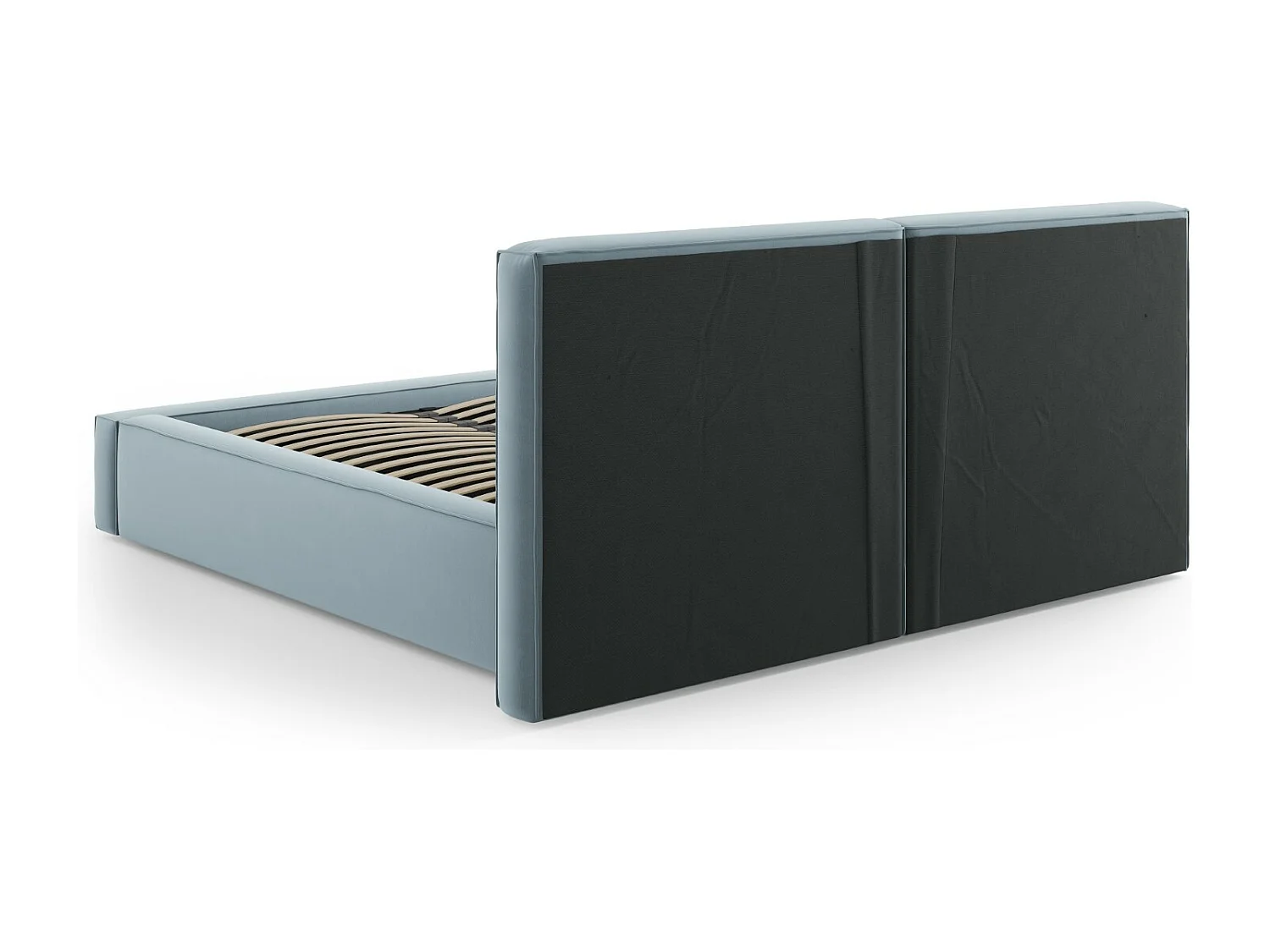 Cosmopolitan Design - Opbergbed met dubbel hoofdbord "Arendal" 180x200cm, Flueel, Lichtblauw - 228x234x97.5cm