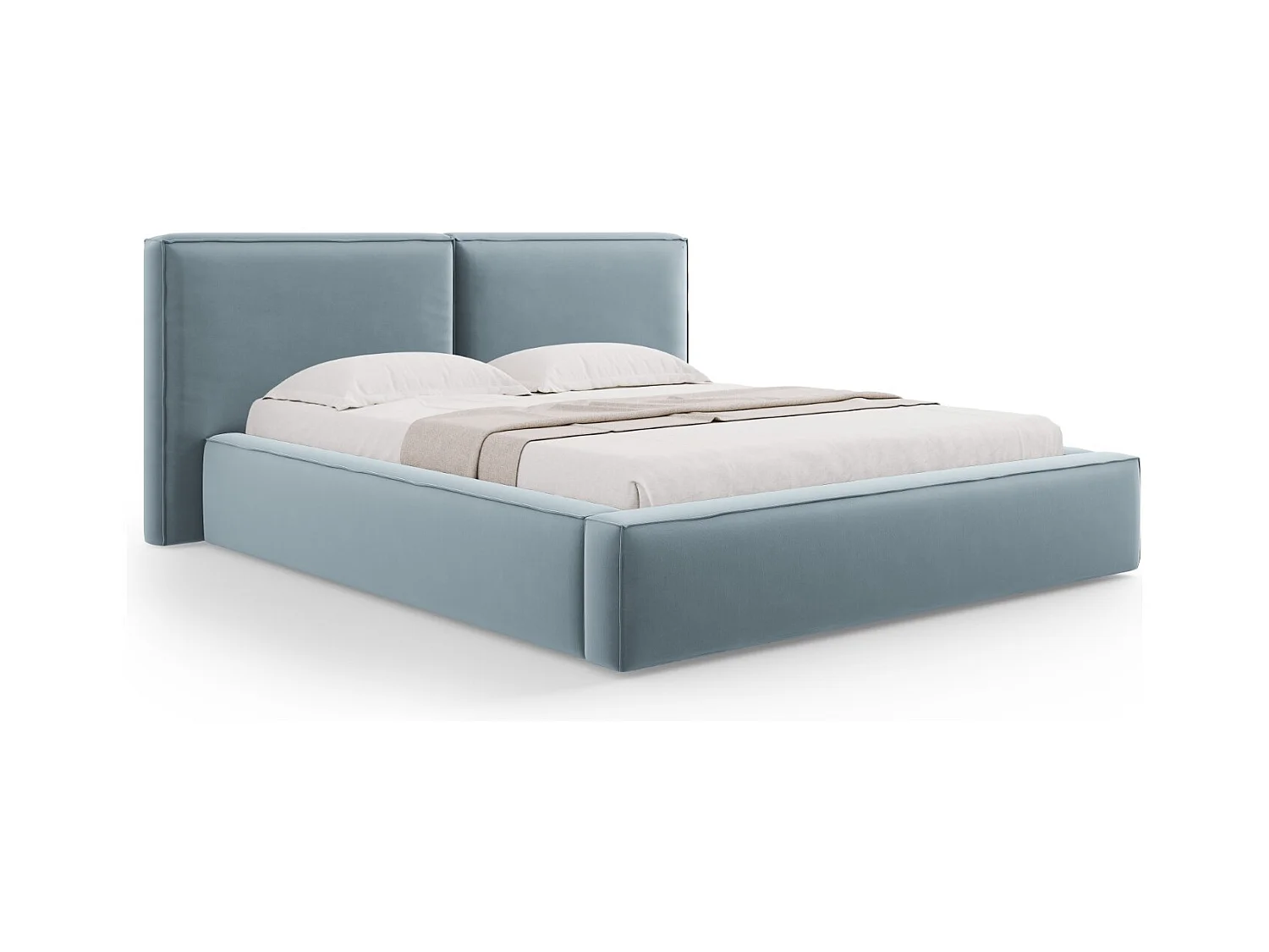 Cosmopolitan Design - Opbergbed met dubbel hoofdbord "Arendal" 180x200cm, Flueel, Lichtblauw - 228x234x97.5cm