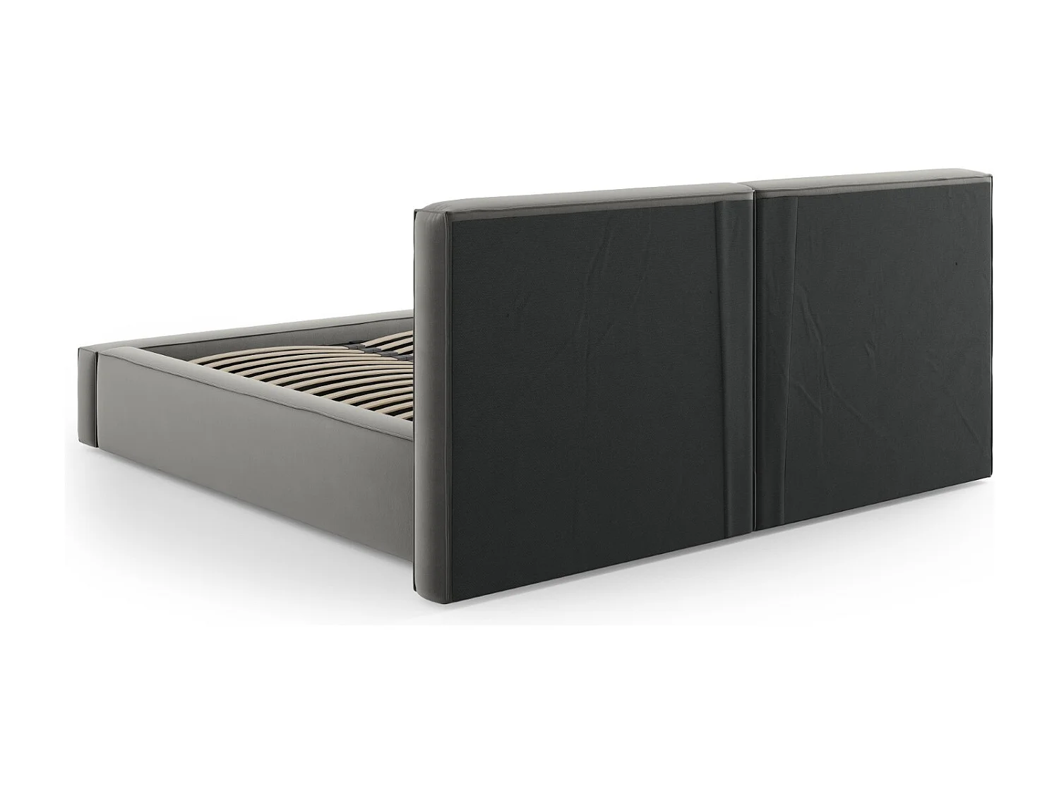 Cosmopolitan Design - Opbergbed met dubbel hoofdbord "Arendal" 140x200cm, Flueel, Lichtgrijs - 228x194x97.5cm