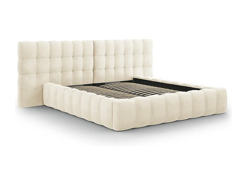 Cosmopolitan Design - Opbergbed met dubbel hoofdbord "Bali" 140x200cm, Flueel, Lichtbeige - 230x200x100cm