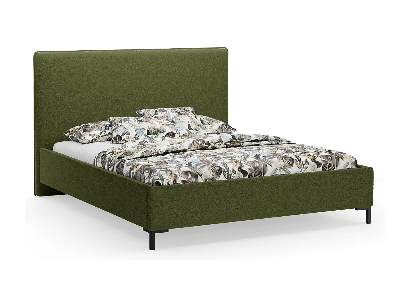 CXL by Christian Lacroix - Bett mit Bettkasten und Kopfteil "Polly" 140x200cm aus Boucle dunkles olivgrün - 220x150x120cm