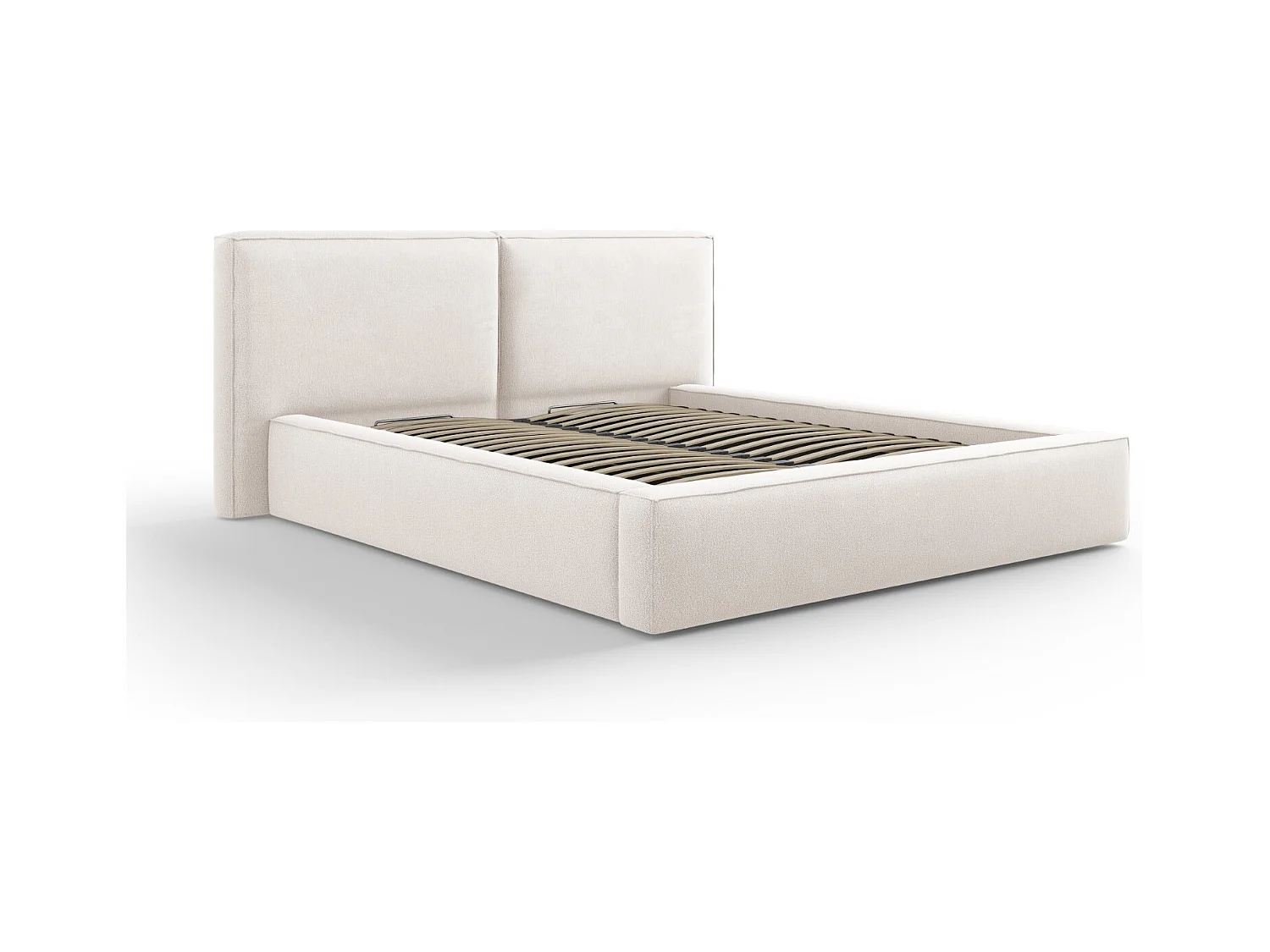 Cosmopolitan Design - Opbergbed met dubbel hoofdbord "Arendal" 160x200cm, Structurele stof, Lichtbeige - 228x214x97.5cm