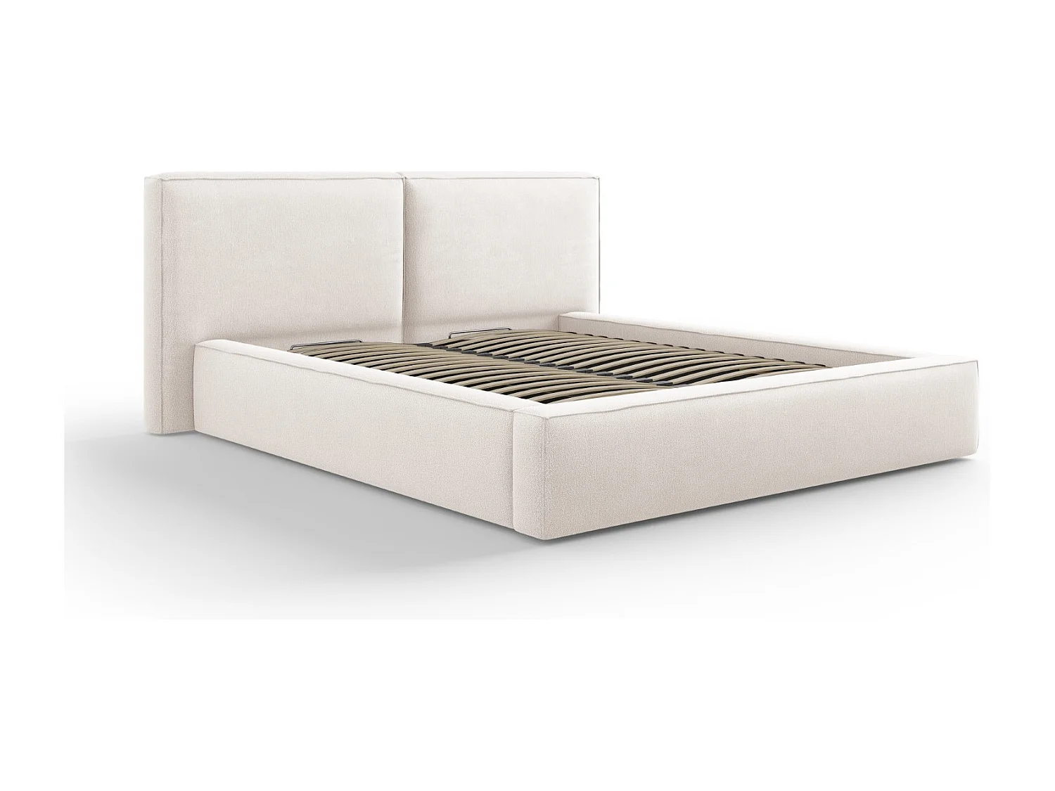 Cosmopolitan Design - Opbergbed met dubbel hoofdbord "Arendal" 160x200cm, Structurele stof, Lichtbeige - 228x214x97.5cm