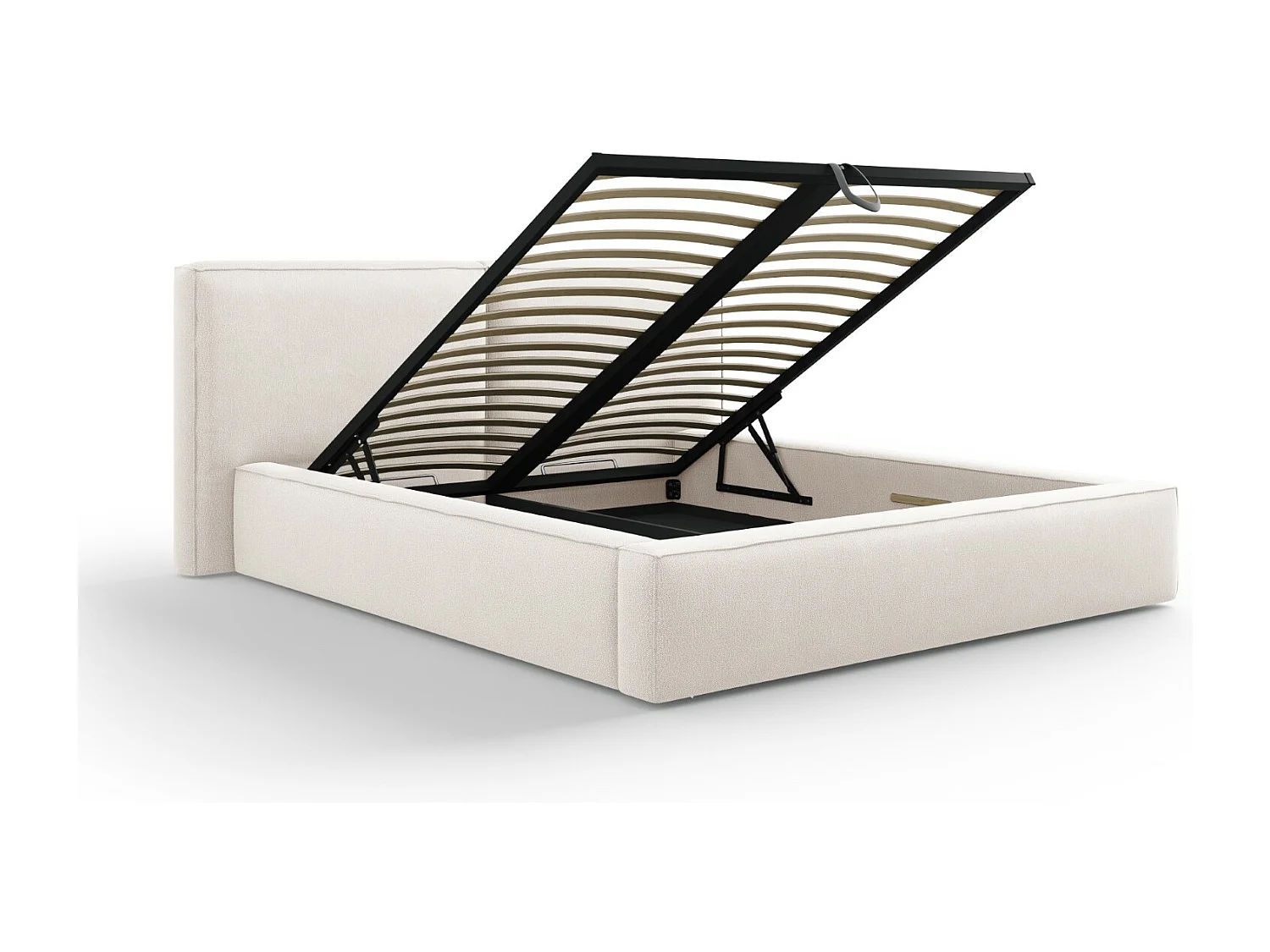 Cosmopolitan Design - Opbergbed met dubbel hoofdbord "Arendal" 160x200cm, Structurele stof, Lichtbeige - 228x214x97.5cm