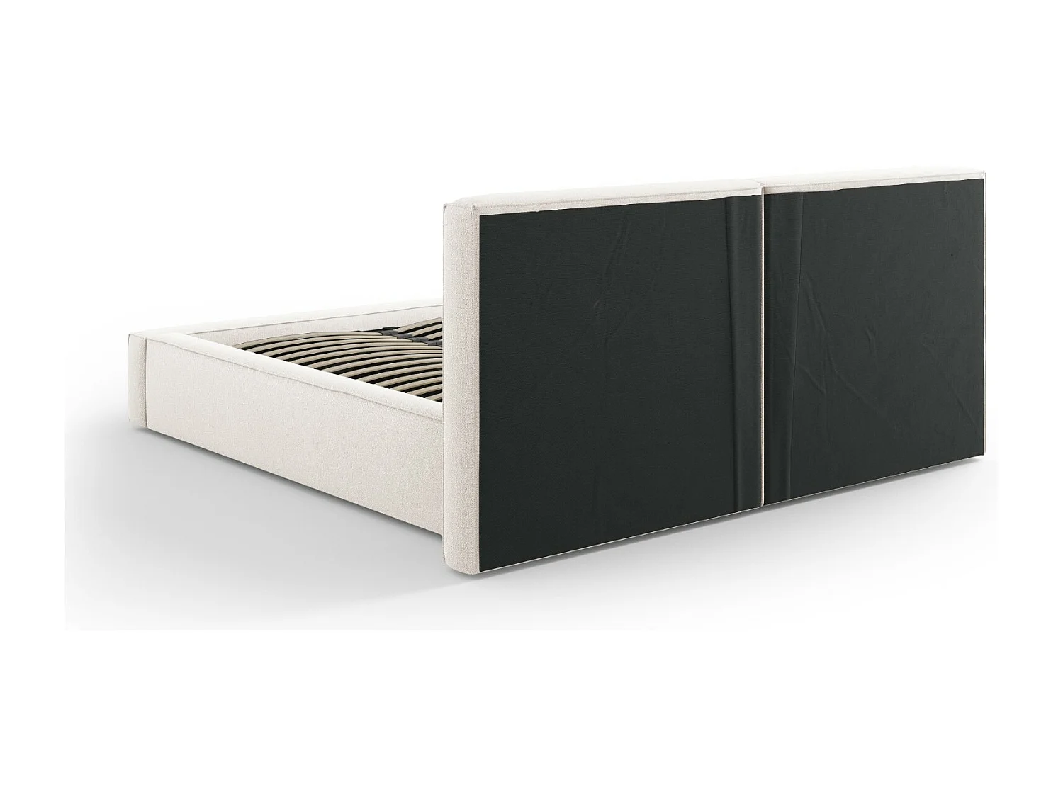 Cosmopolitan Design - Opbergbed met dubbel hoofdbord "Arendal" 160x200cm, Structurele stof, Lichtbeige - 228x214x97.5cm